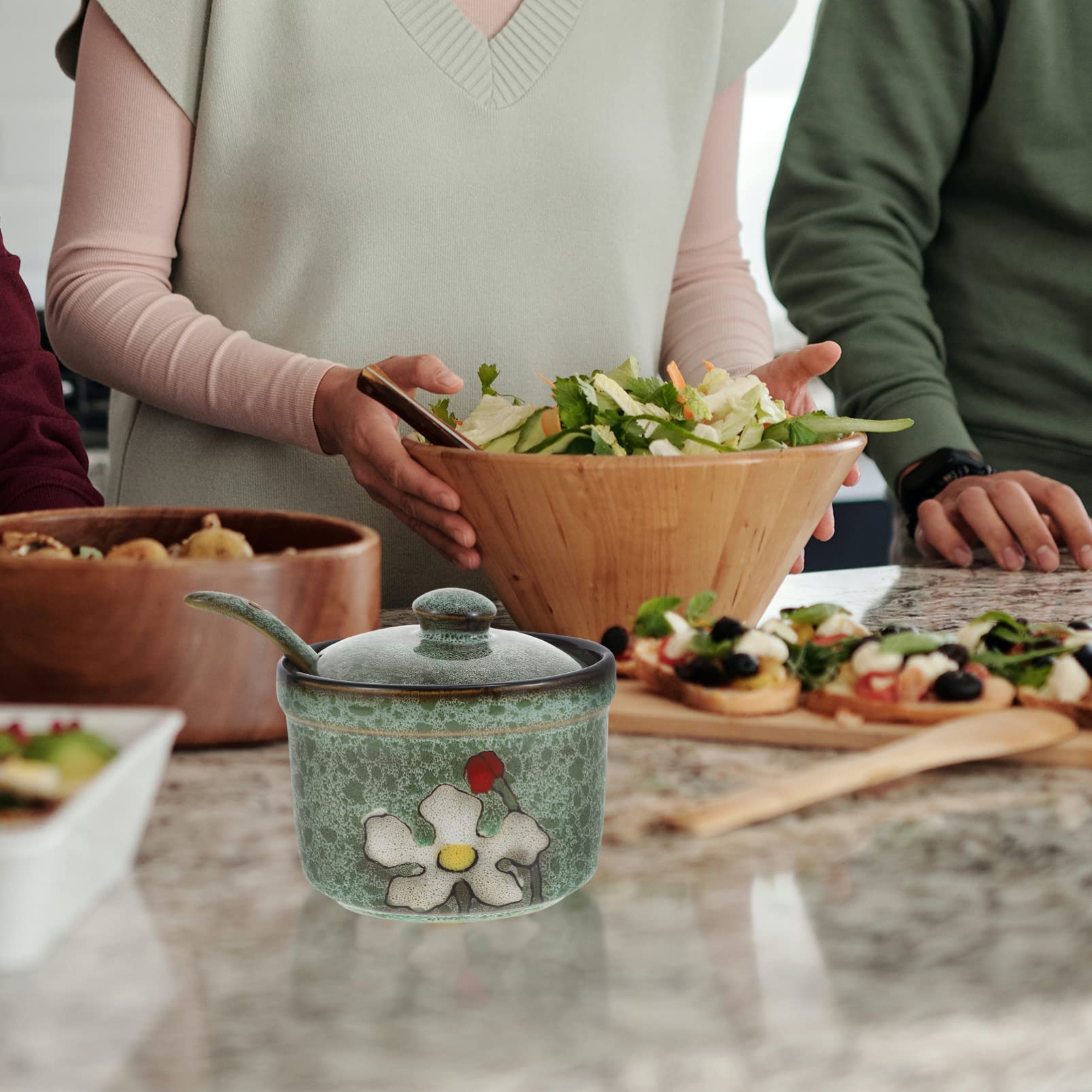 Ceramic Spice Jars Set - 4-Piece Airtight Seasoning Storage Containers for Salt, Sugar & Condiments | Kitchen & Pantry Organization | Perfect for Home, Restaurant & Baking Use