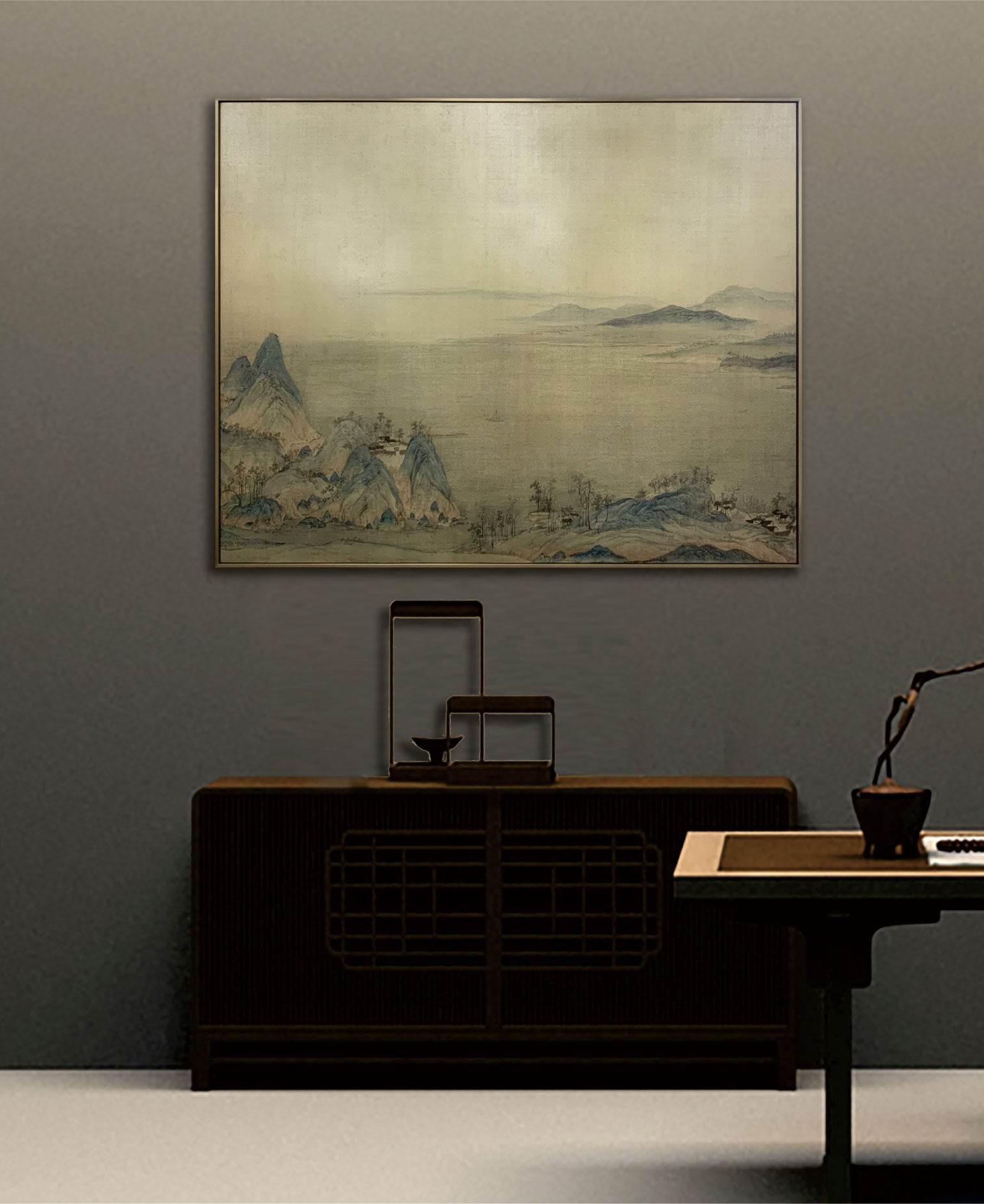 Brass Plate Etching Art Wall Decor - One Thousand Li of Rivers and Mountains Landscape - Elegant Home & Office Decoration for Living Room, Bedroom, Study