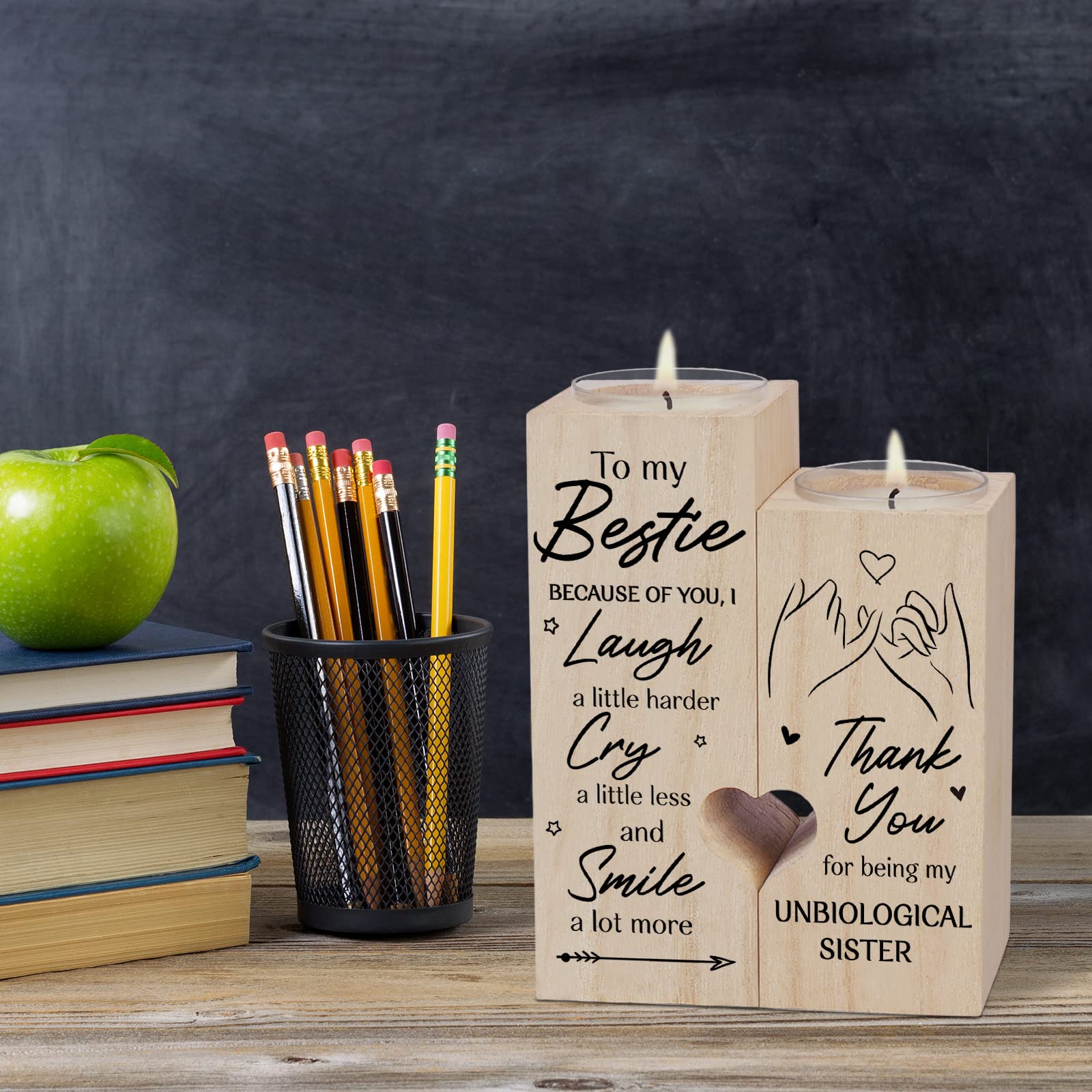 Personalized Wooden Candle Holder for Best Friends - 'Thank You for Being My Unbiological Sister' Engraved Gift for Women | Bestie Friendship Birthday Present for Sister-like Bonds | Perfect for Home Decor, Relaxation & Special Occasions