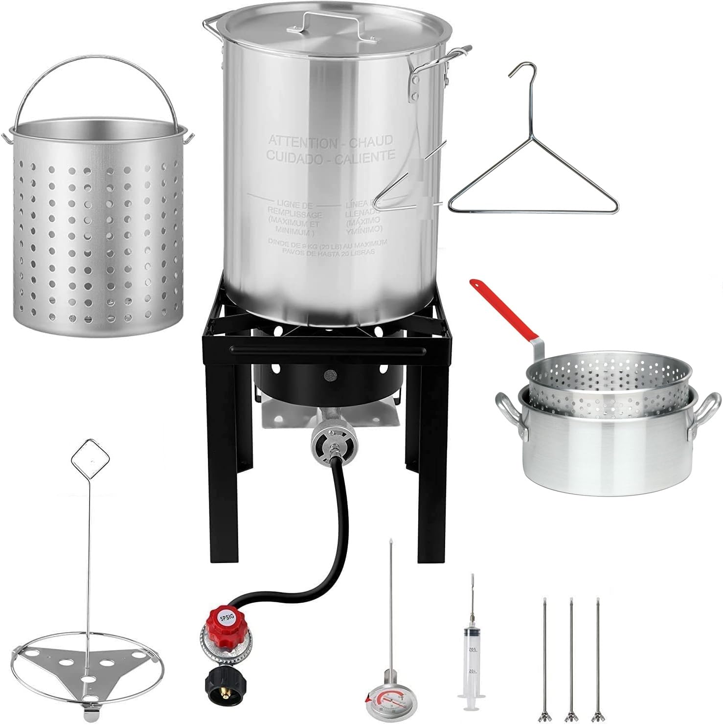 **3-in-1 Turkey Deep Fryer, Seafood Boiler & Fish Fry Kit with Propane Burner Stove - 30 QT & 10 QT Aluminum Pots & Steamer Basket - Perfect for Outdoor Cooking, Camping, Backyard BBQs & Tailgating**