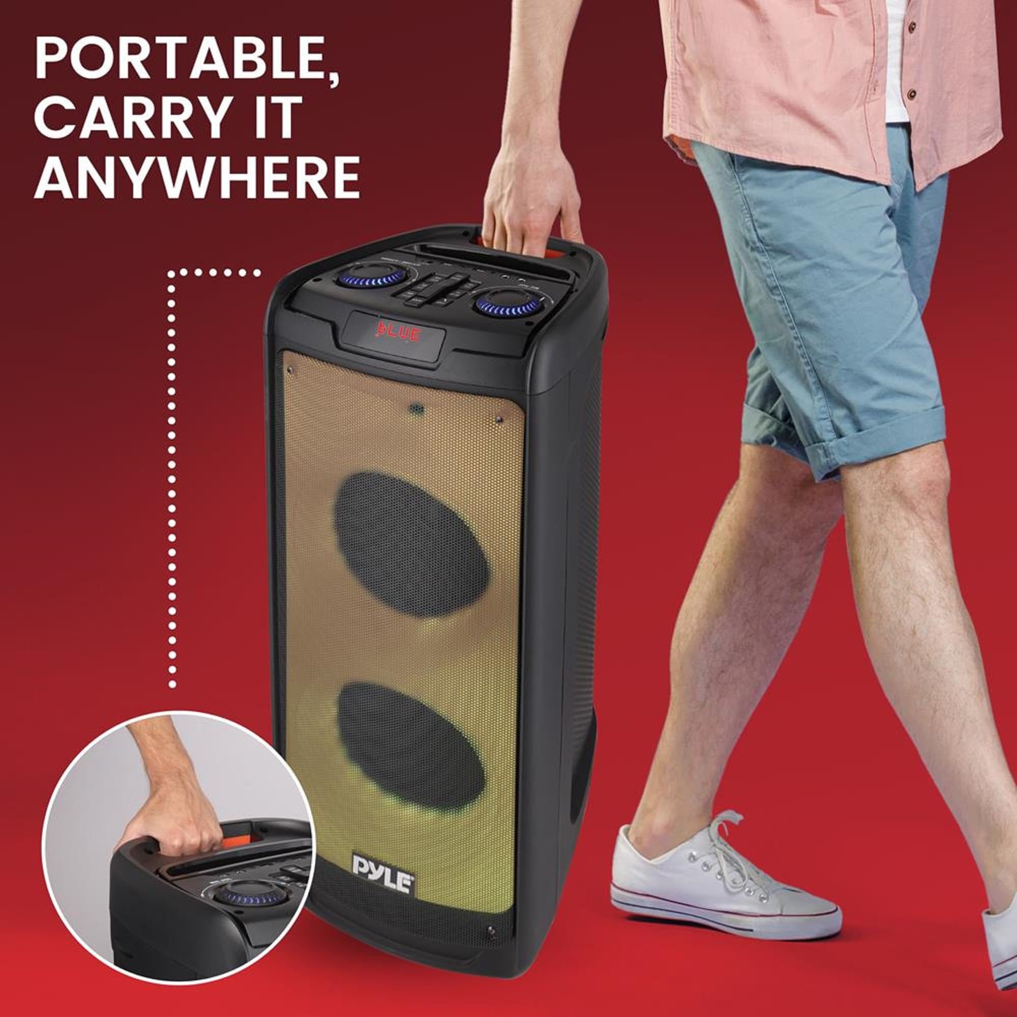 Pyle 500W Portable Bluetooth PA Speaker System - Rechargeable Indoor/Outdoor Stereo with Dual 8