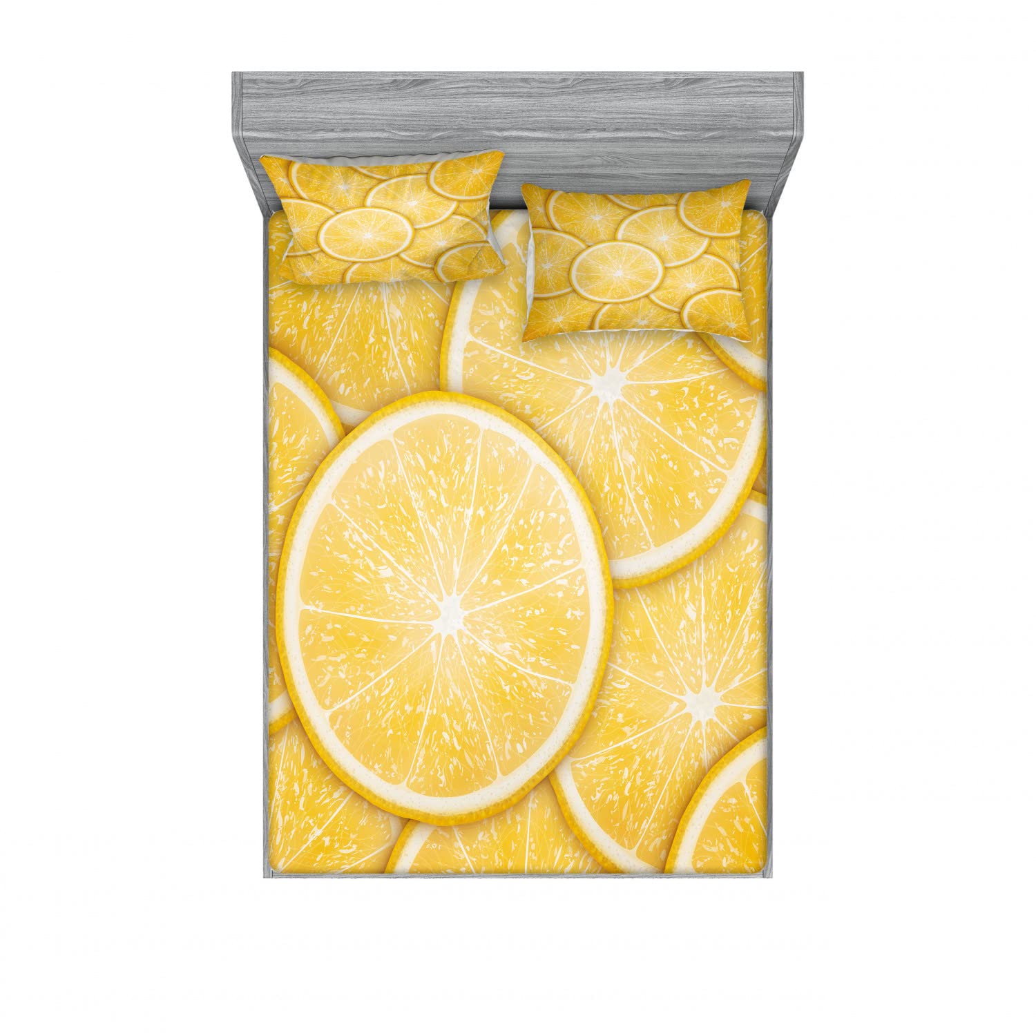 Bright Citrus Lemon Slice Queen Size Bedding Set - 2 Fitted Sheets & 4 Pillow Shams in Sunny Yellow & Mustard | Soft 4-Piece Bed Sheet Collection for Guest Room, Dorm Decor & Summer Bedroom Refresh