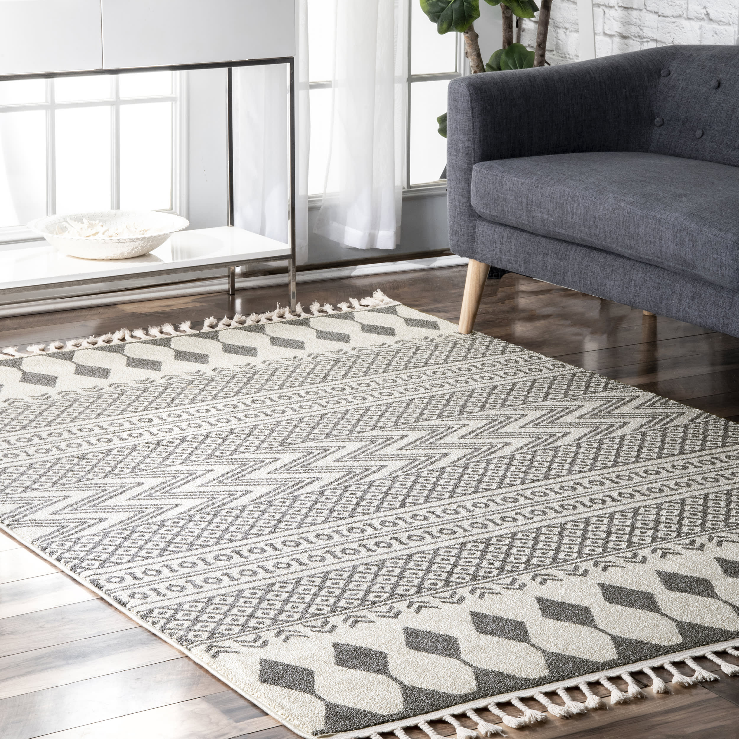 Premium Banded Indoor/Outdoor Area Rug - Soft Beige Bohemian Style - Perfect for Living Room, Patio, or Bedroom Decor
