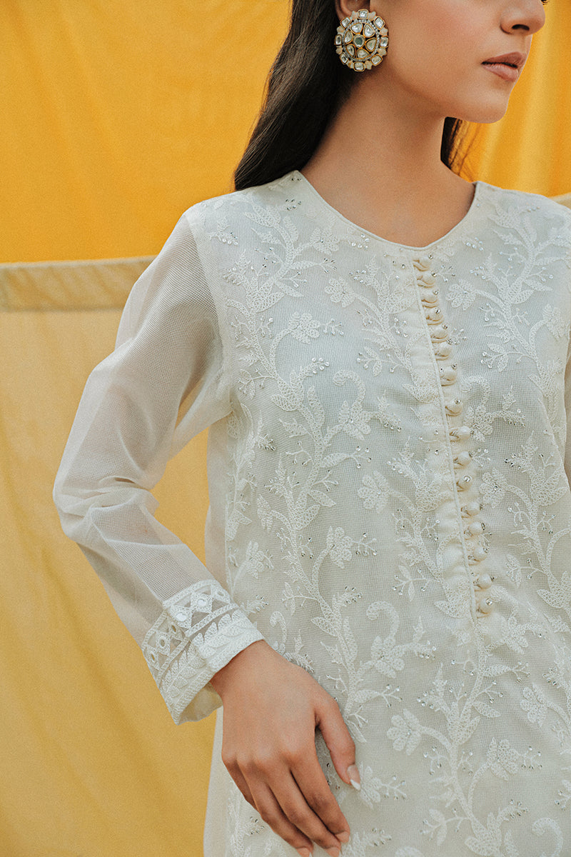Ivory Glaze Embroidered Shirt for Women - Elegant Floral Design, Breathable Cotton, Casual & Party Wear - Perfect for Office, Date Night & Special Occasions