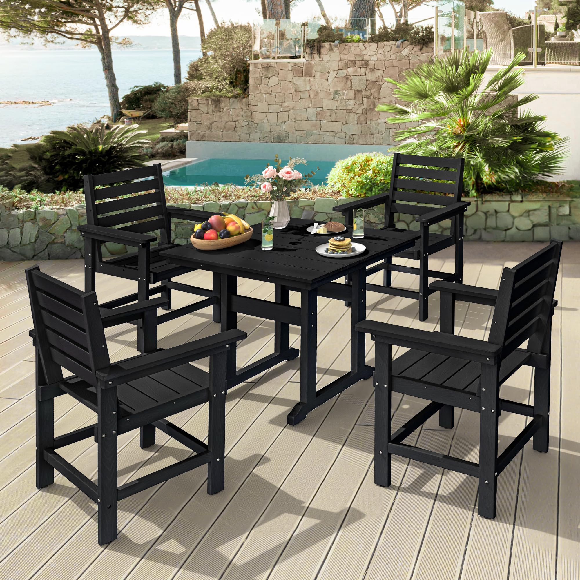 5-Piece Outdoor Patio Dining Set - Square Weather-Resistant HDPE Table with 4 Chairs & 1.95