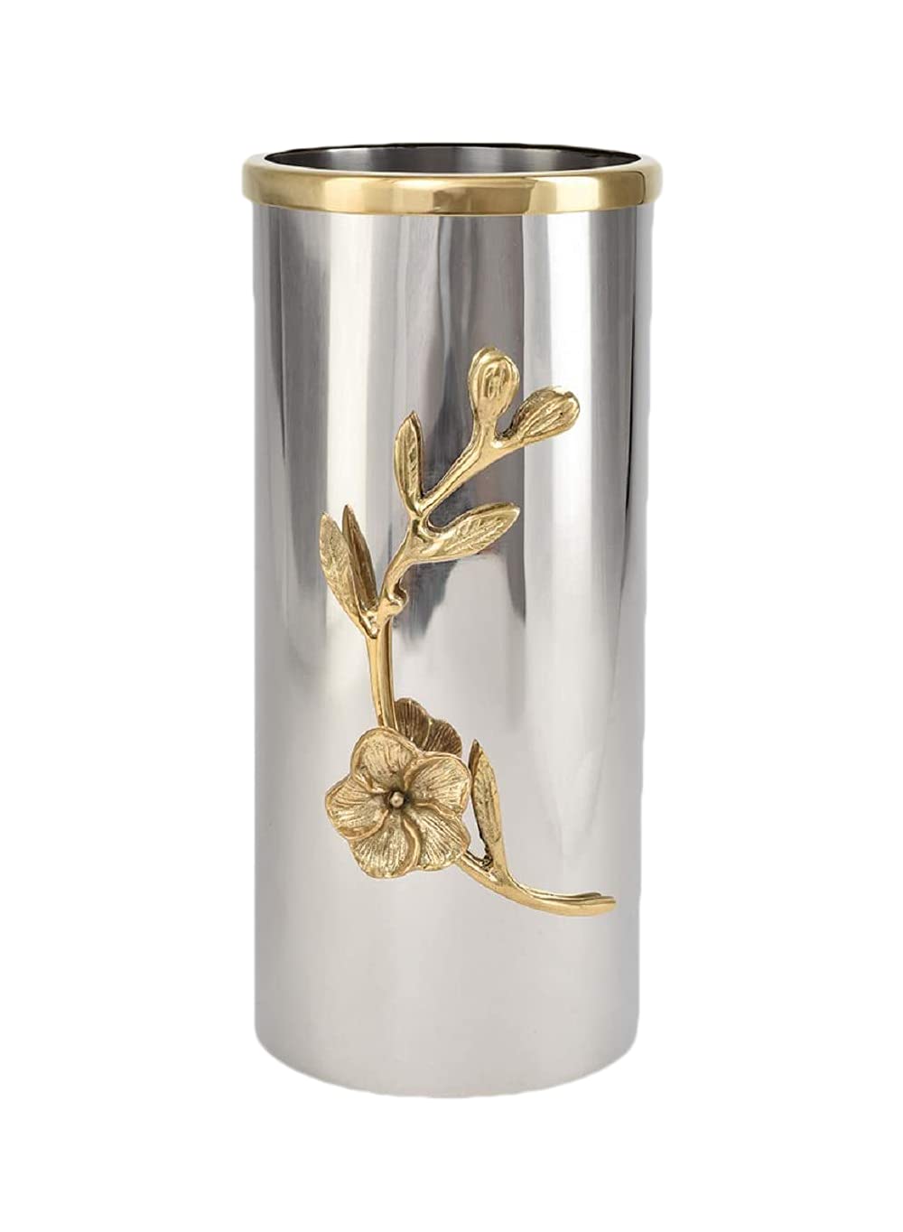 Serene Spaces Living Orchid Stem Tall Vase with Gold Rim & Silver Accents - 9.25