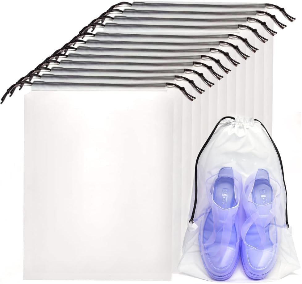 100 Pcs Clear Plastic Drawstring Shoe Bags for Travel & Storage - 14
