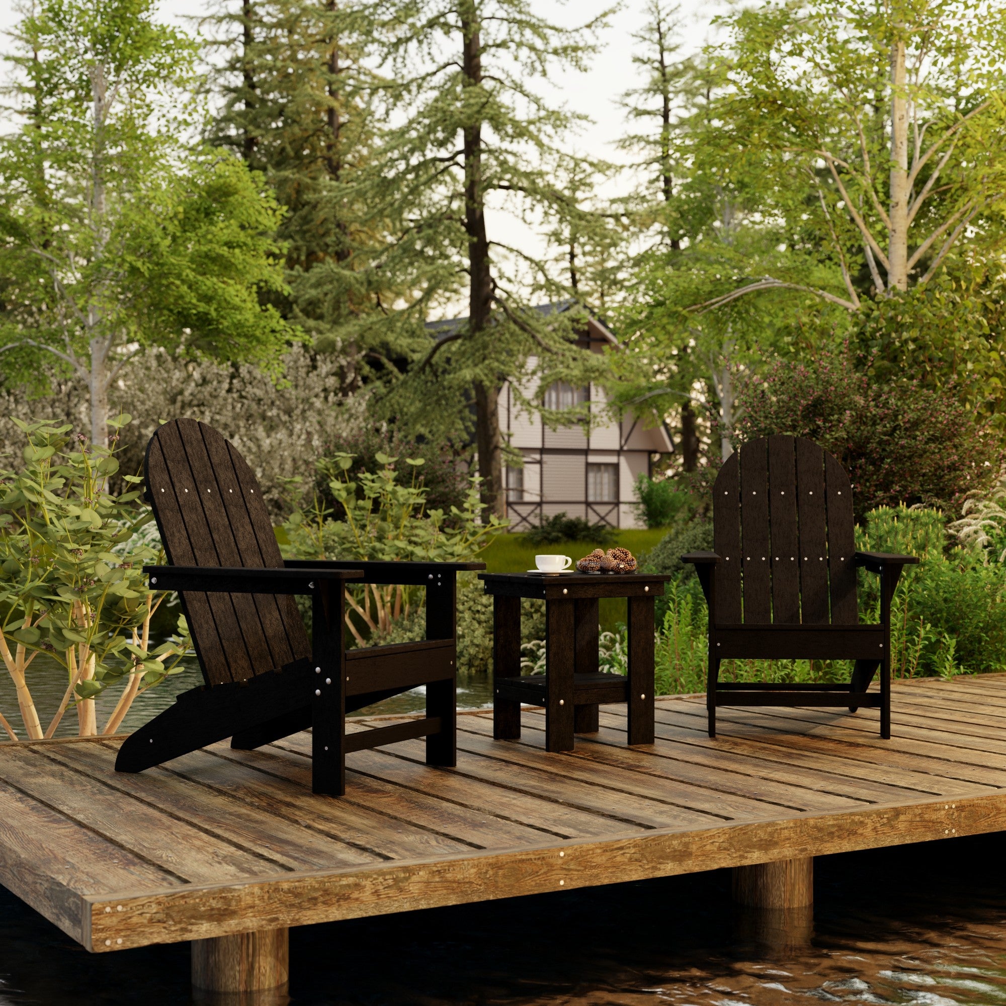 Freedom 3-Piece Traditional Adirondack Chair Set with Side Table - Outdoor Patio Furniture for Garden, Deck, Poolside & Backyard Relaxation