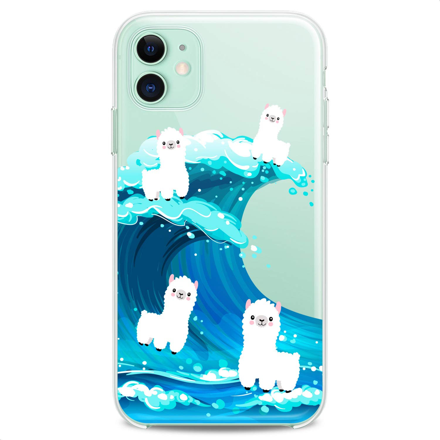 Premium Clear TPU Phone Case for iPhone 16/15/14/13/12/11 Pro Max/Plus/Mini/XS/XR/X/8/7/6/5/SE - Cute Kawaii Alpaca & Great Wave Japanese Design - Slim Flexible Protective Cover for Women Girls - Perfect for School, Work & Daily Use