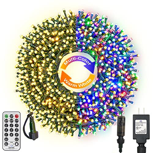 300 LED Christmas String Lights Outdoor Indoor - 108FT Color Changing Fairy Lights with Remote/Timer, 11 Modes Waterproof (Warm White & Multi-Color) - Perfect for Tree, Garden, Party, and Home Holiday Decoration