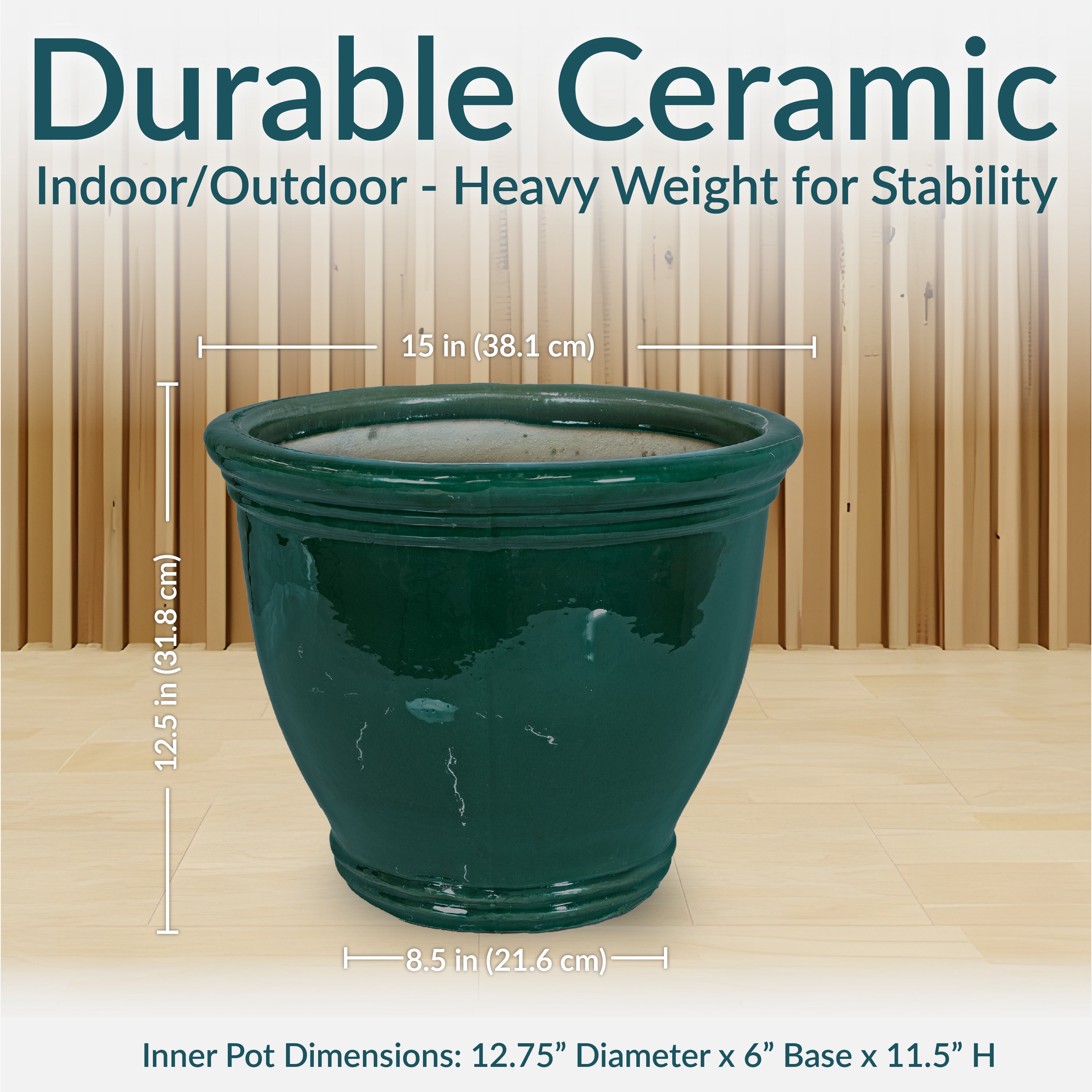 Sunnydaze Studio Round Glazed Ceramic Planter with Drainage Hole - Indoor Outdoor Flower Pot for Plants, Succulents, Herbs - Perfect for Patio, Garden, Balcony Decor
