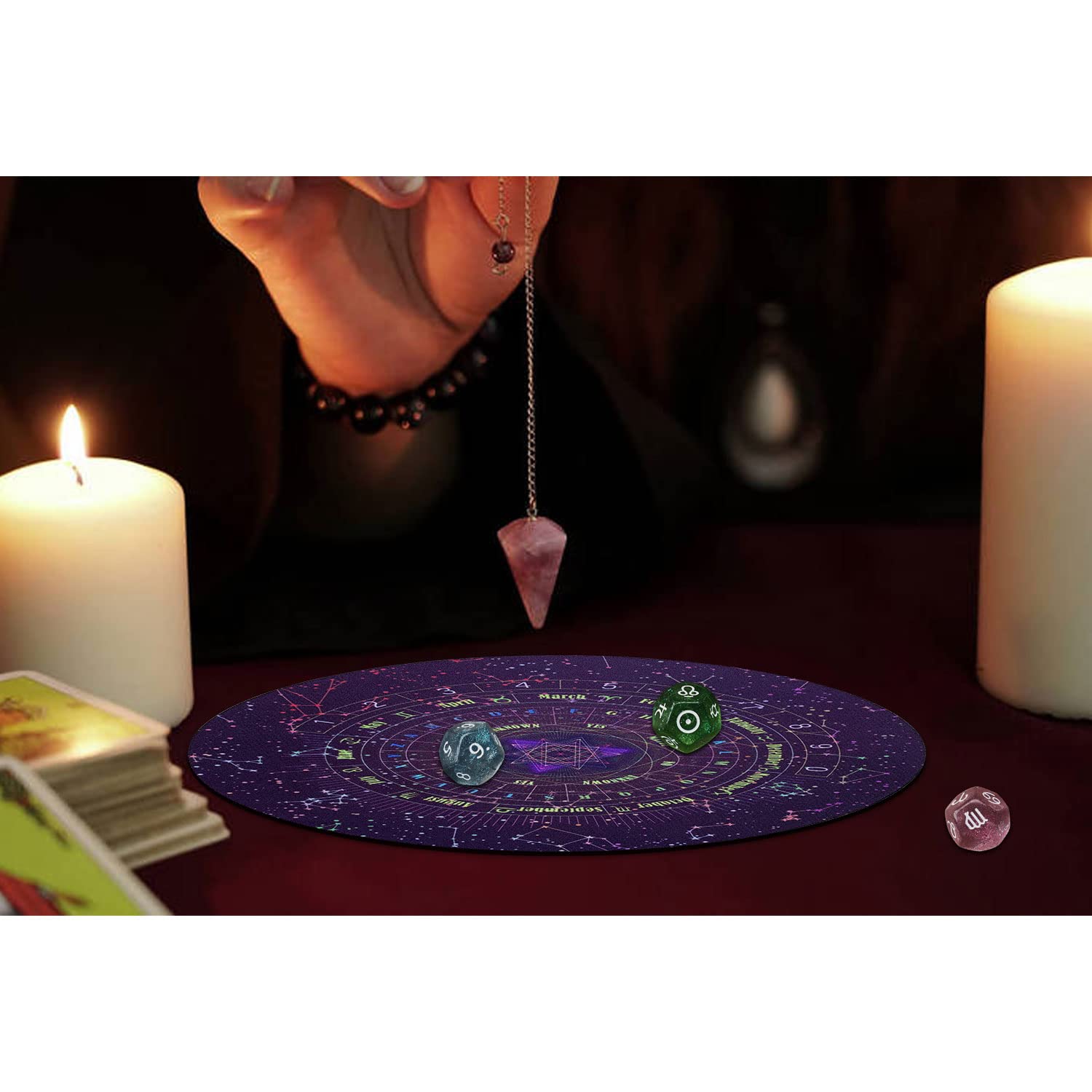 Knana 6-Piece Pendulum Board Set for Divination & Dowsing - Includes Crystal Pendulum, Tarot Dice, Astrology Dice with Storage Box - Perfect Wiccan Supplies & Tools for Beginners (Ideal for Tarot Reading, Spiritual Guidance & Energy Work)