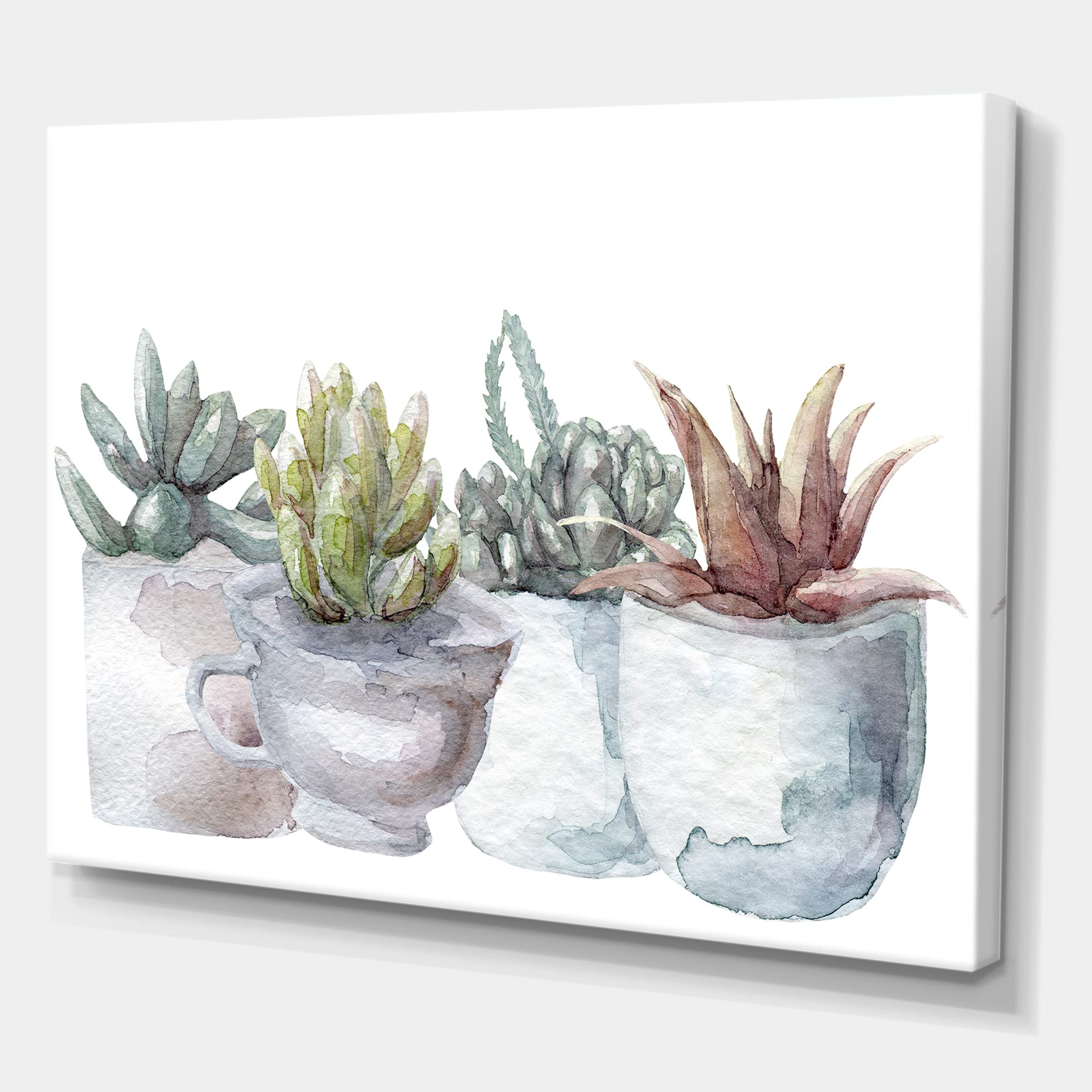DesignQ Cactus and Succulent House Plants IV Farmhouse Canvas Wall Art - Desert Botanical Decor for Living Room, Bedroom & Office