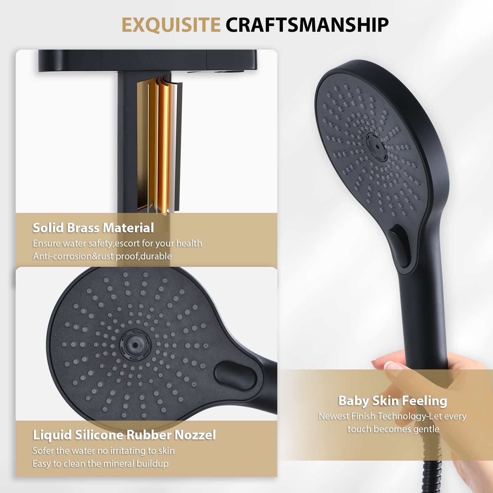 Matte Black Shower Head with Slide Bar - Adjustable Handheld Shower Kit Combo with Hose & Holder Set for Bathroom, Spa, and Relaxing Shower Experience