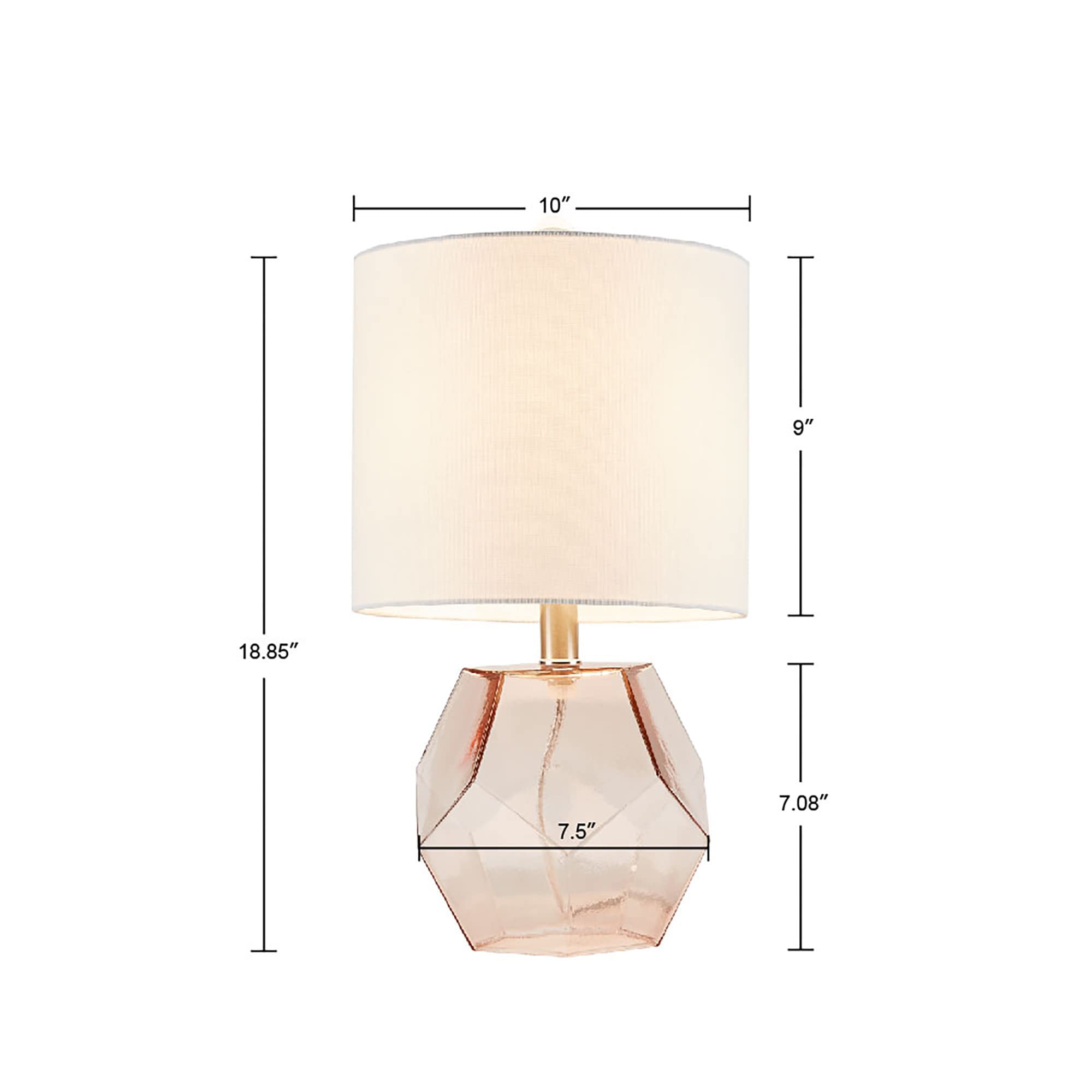 510 Design Bella Glass Table Lamp with Cotton Blend Fabric Shade - 60W Bedside Nightstand Light with Rotary Switch & 60