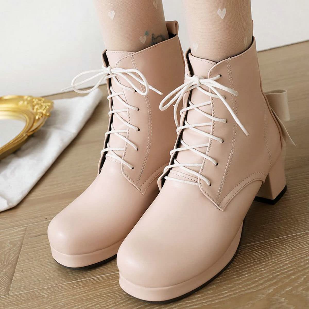 ClassicSter Women's Lolita Style Chunky Heel Ankle Boots - Lace Up Platform Booties with Bow Detail | Perfect for Cosplay, Gothic Fashion & Vintage Outfits
