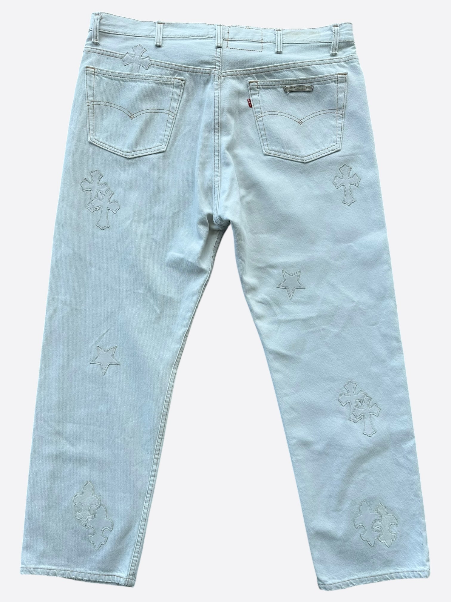 Chrome Hearts x Levi's White Mixed Patch St. Barth Exclusive Jeans - Limited Edition Designer Denim for Men & Women | Perfect for Streetwear, Luxury Fashion & Collector's Wardrobe