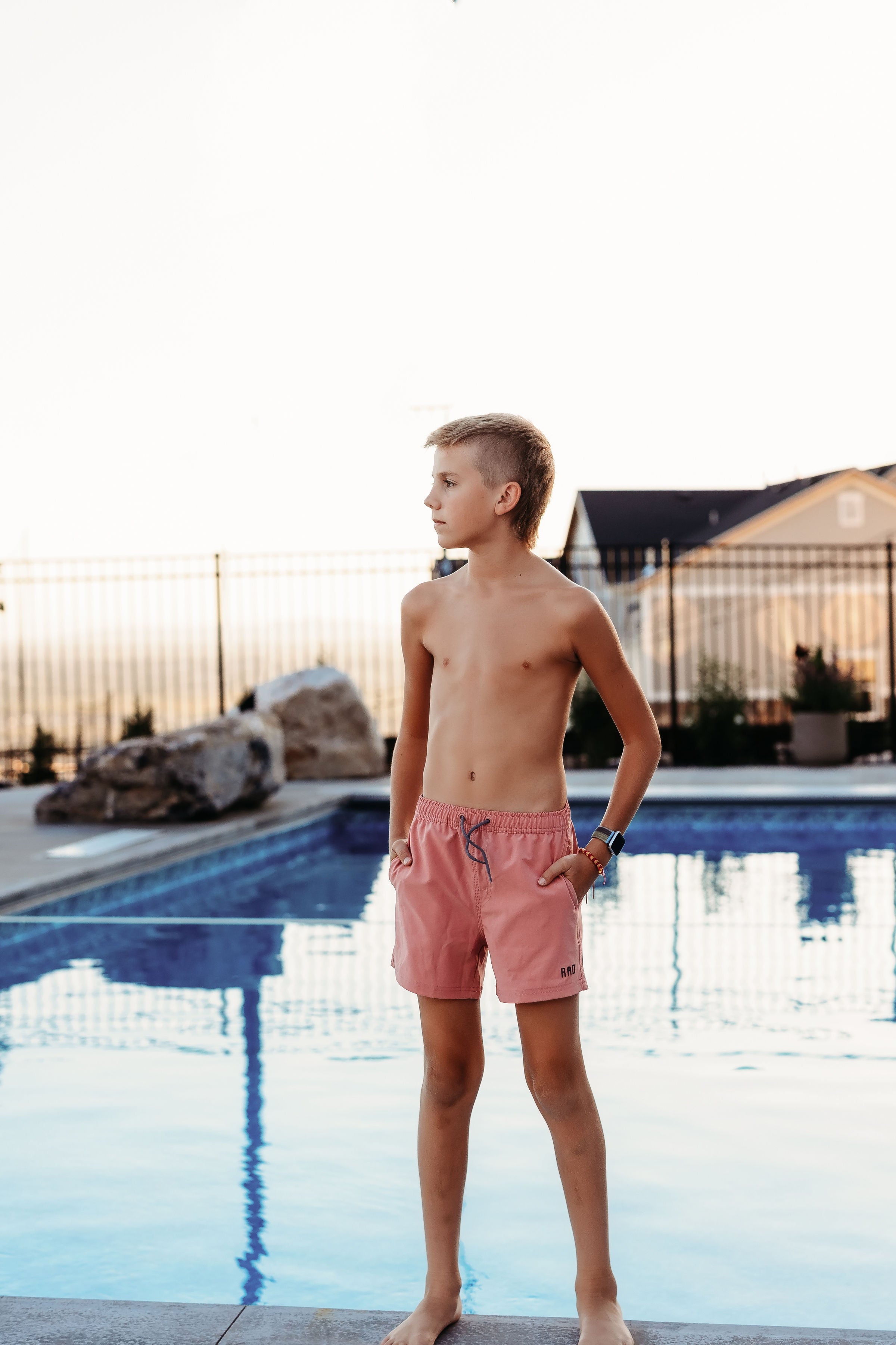Noah Boys Mauve Boardshorts - Quick-Dry Swim Trunks for Kids, Comfortable Beach Shorts for Boys, Perfect for Swimming, Surfing & Summer Vacations