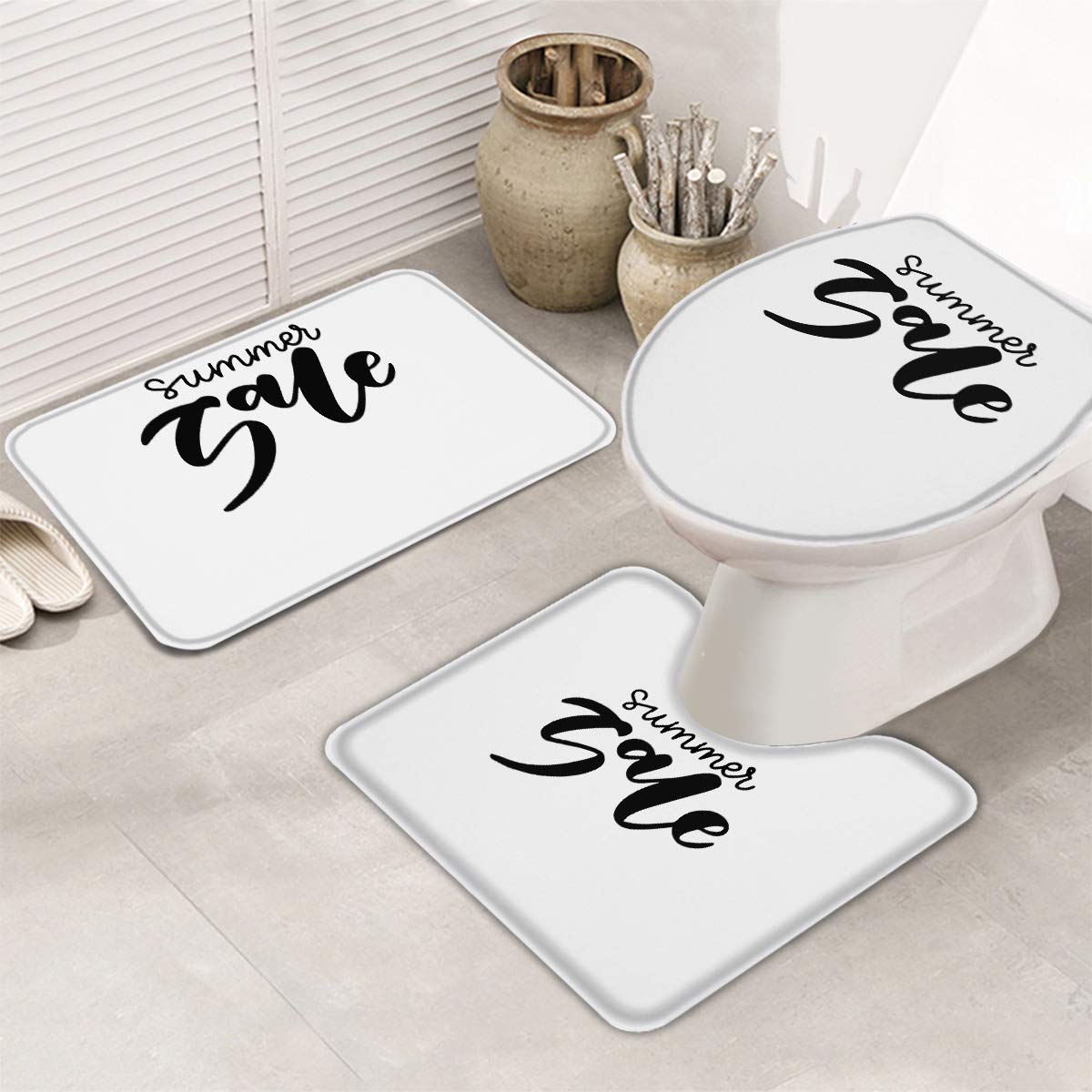 Non-Slip Bathroom Rugs Set of 3 - Absorbent Washable Bath Mat, U-Shaped Toilet Mat & Toilet Lid Cover - Soft Black & White Bath Mats for Bathroom, Home Decor - Perfect for Bathroom Safety, Comfort & Style