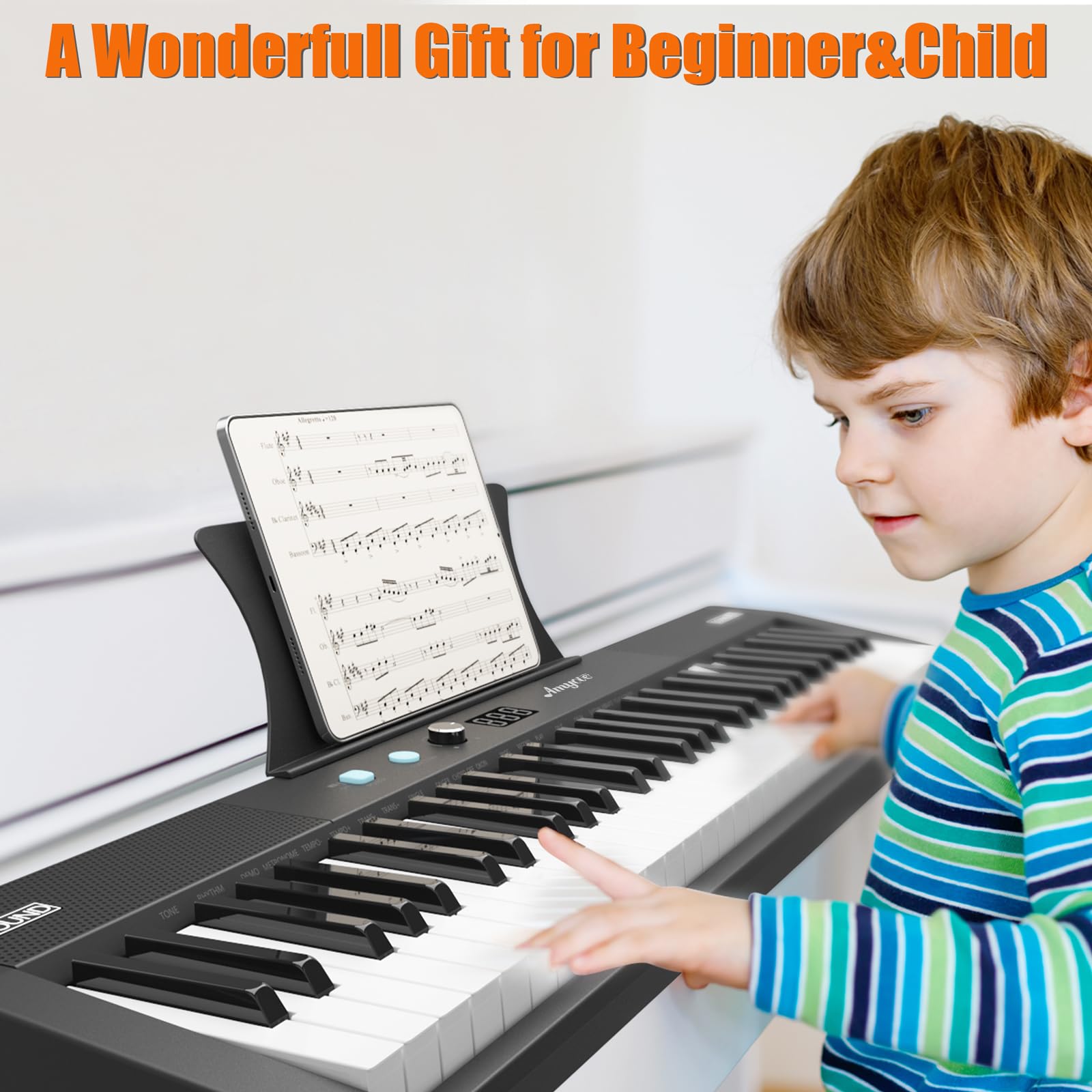 61-Key Portable Electric Piano Keyboard with Semi-Weighted Keys - Professional Digital Piano for Beginners & Adults - Includes Power Supply, Built-In Speakers, Sustain Pedal, Stand & Stool - Perfect for Home Practice, Music Lessons, Birthday & Christmas Gifts
