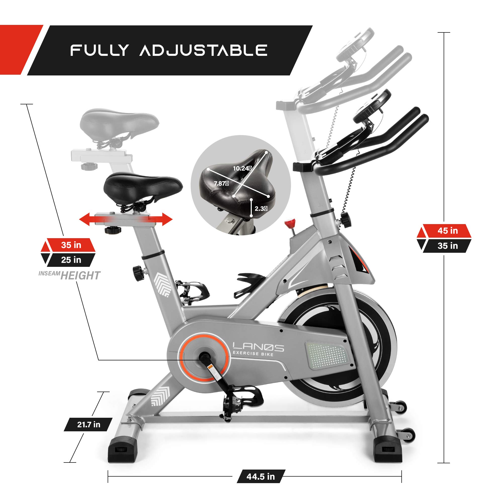 **Lanos Exercise Bike for Home Gym - Indoor Cycling Bike with Silent Belt Drive, Comfortable Seat & iPad Holder - Cardio Workout Equipment for Men & Women - Perfect for Small Spaces, Apartment & Office Use**