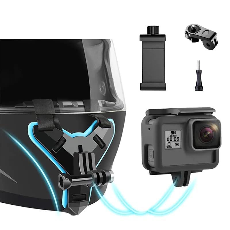 Multipurpose Helmet Chin Strap Mount with Phone Holder Clip & Screw - Compatible with GoPro Hero 9/8/7/6, SJCAM, Yi, DJI Osmo Action & Smartphones - Perfect for Cycling, Motorcycling & Action Sports Recording
