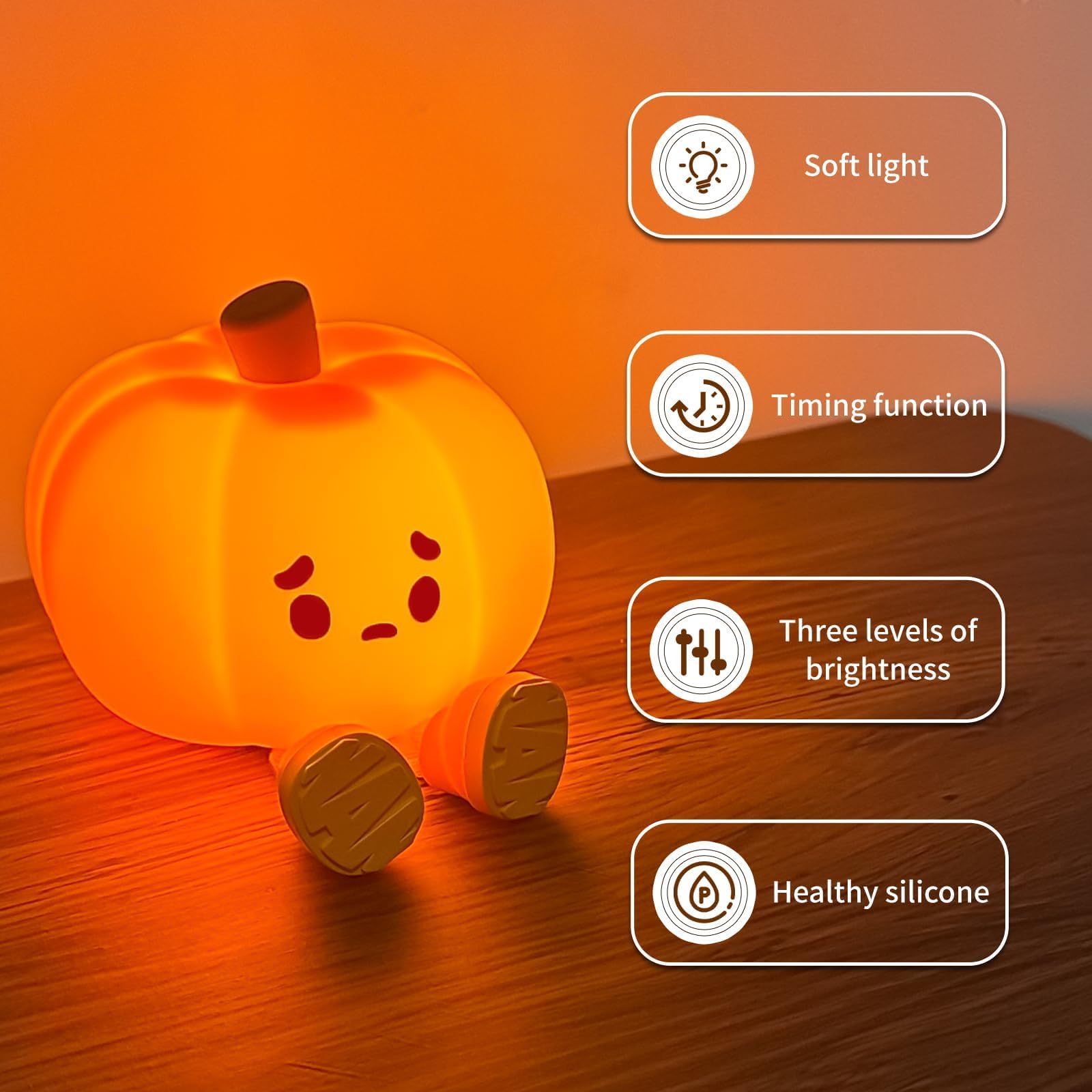 Cute Pumpkin LED Night Light - Halloween Silicone Touch Lamp for Kids & Adults - Soft Glow Desk Decor for Office, Nursery & Halloween Party (2-Pack) - Perfect for Bedtime, Home Decor & Holiday Gifts