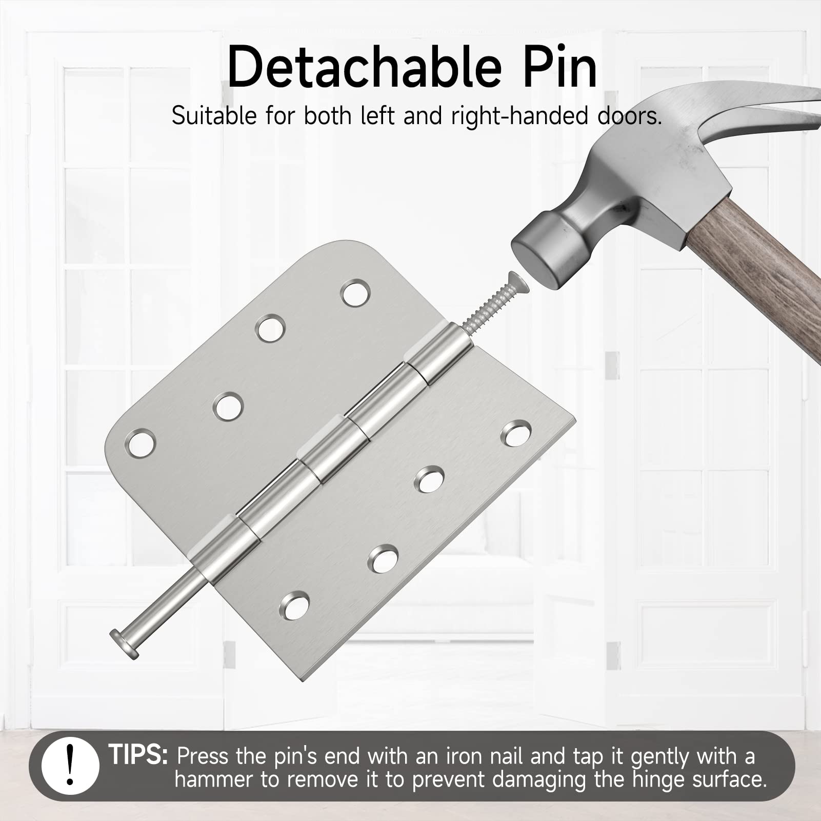 HOSOM 3 Pack Brushed Nickel Exterior Door Hinges 4 Inch, 5/8