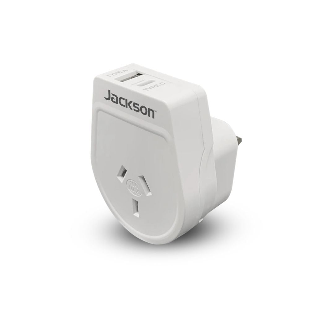 Jackson Outbound Slim USB A & C Travel Adapter - Dual Port Fast Charging for USA, UK, HK - Compact & Lightweight for Business Trips, Vacations, Hotels