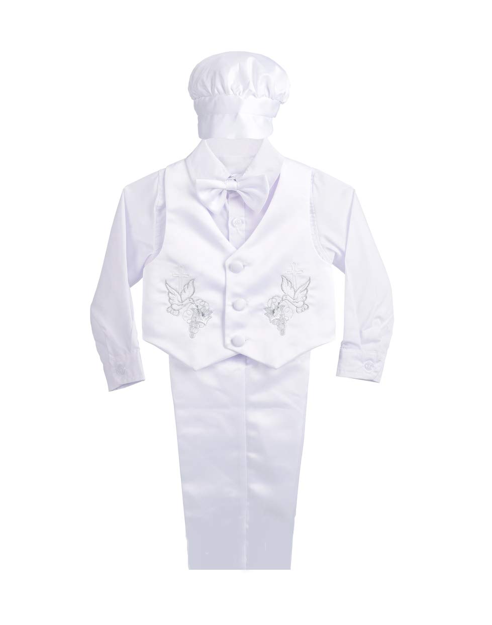 Baby Boy Satin Baptism Outfit 5-Piece Set - White Christening Suit with Bonnet for Newborns | Perfect for Church Ceremonies, Christenings & Special Occasions