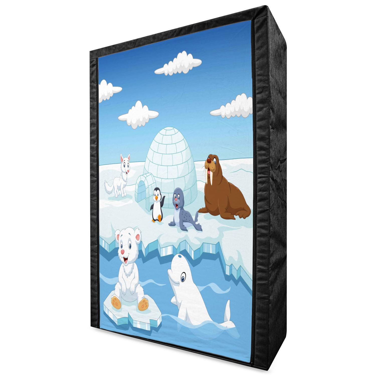 Ambesonne Arctic Animals Portable Fabric Wardrobe - Polar Bears Seals Penguins Wolves Whales Art Design, 42.5