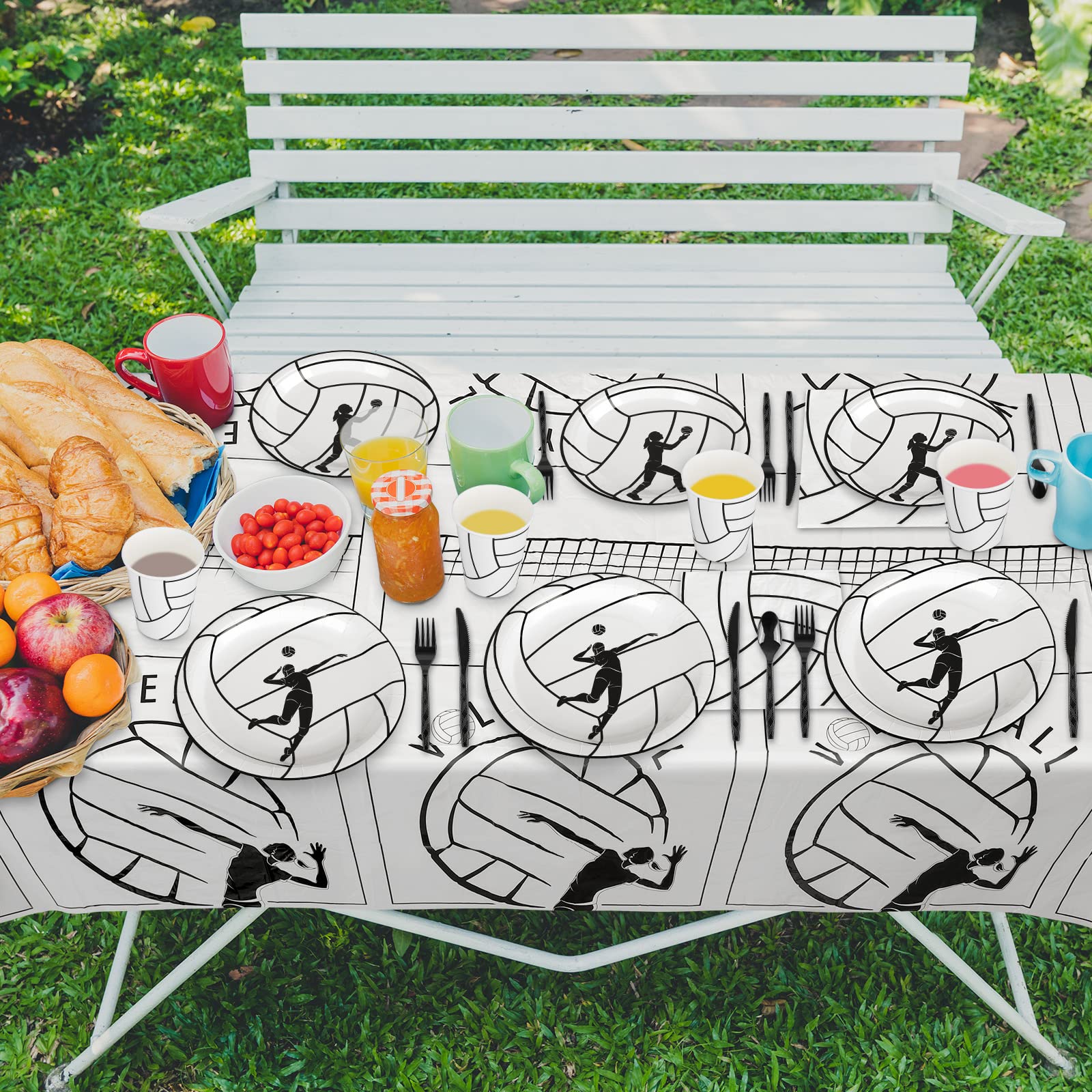 DURONY 130-Piece Volleyball Party Supplies Set - Plastic Tablecloth, Plates, Cups, Napkins & Cutlery for 16 Guests | Volleyball Birthday Decorations & Sports Theme Party Supplies | Perfect for Volleyball Team Celebrations, Game Day Parties & Sports-Themed Events
