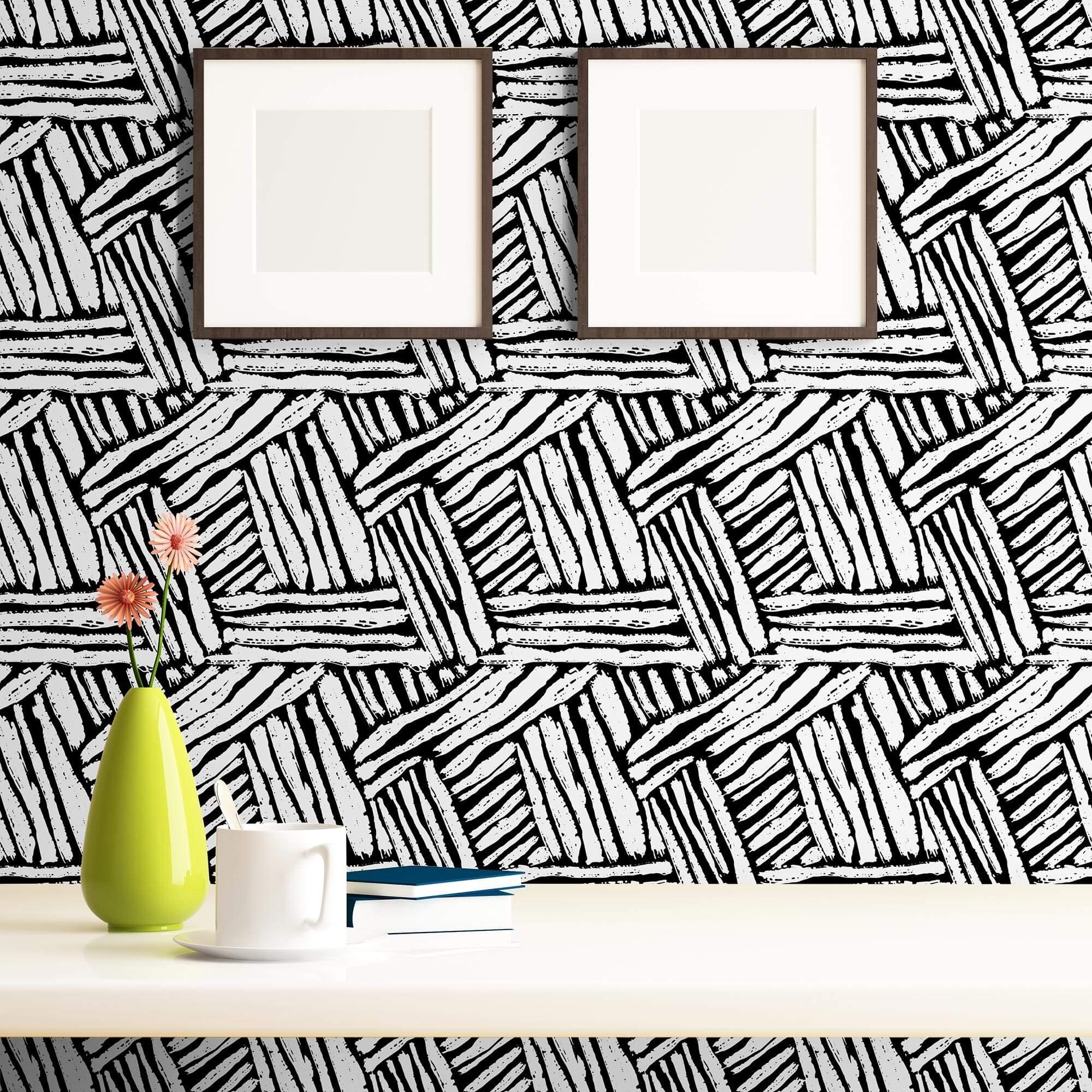 Black and White Textured Peel and Stick Removable Wallpaper - Self-Adhesive Decorative Wall Covering for Bedroom, Living Room, Office & Home Decor