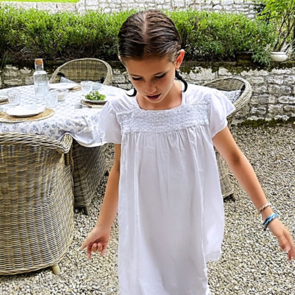 Amelia White Cotton Smocked Dress for Women - Elegant Summer Casual Wear, Perfect for Beach Outings, Picnics, and Brunch Dates