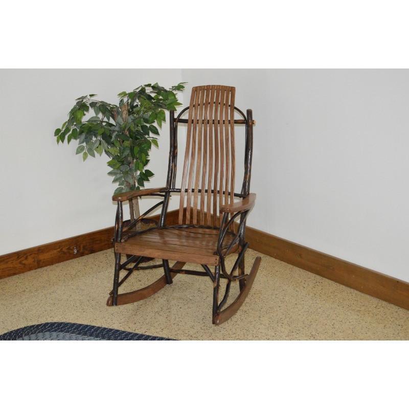 A & L Furniture Hickory 9 Slat Rocking Chair - Solid Wood Rocker for Porch, Nursery & Living Room - Comfortable Handcrafted Rocking Chair for Relaxing & Nursing