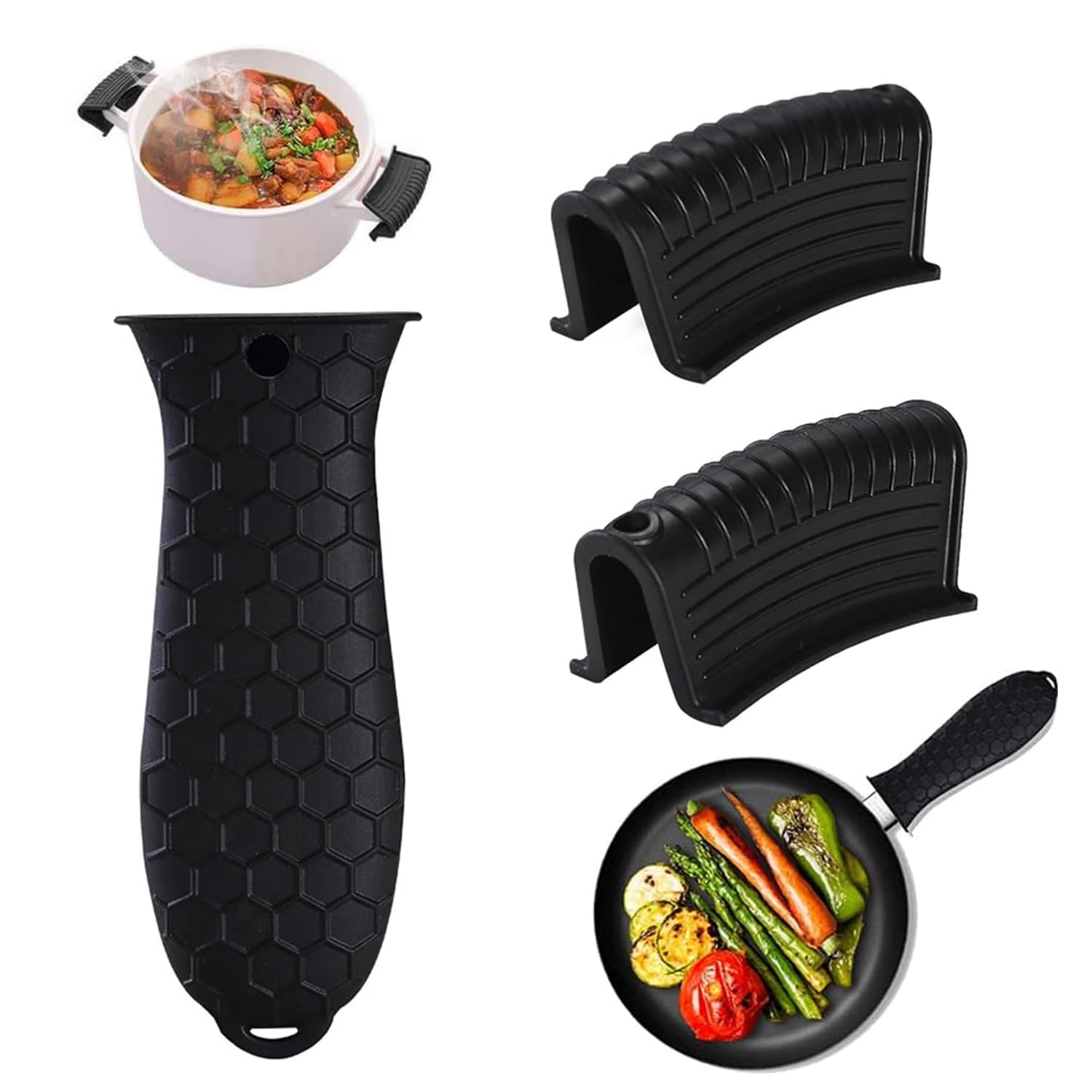 3 Pack Heat Resistant Silicone Handle Covers for Pots & Pans - Non-Slip Oven Mitts for Frying Pans, Casserole Dishes, Baking Sheets & Cookware (Black) - Perfect for Cooking, Baking & Kitchen Safety