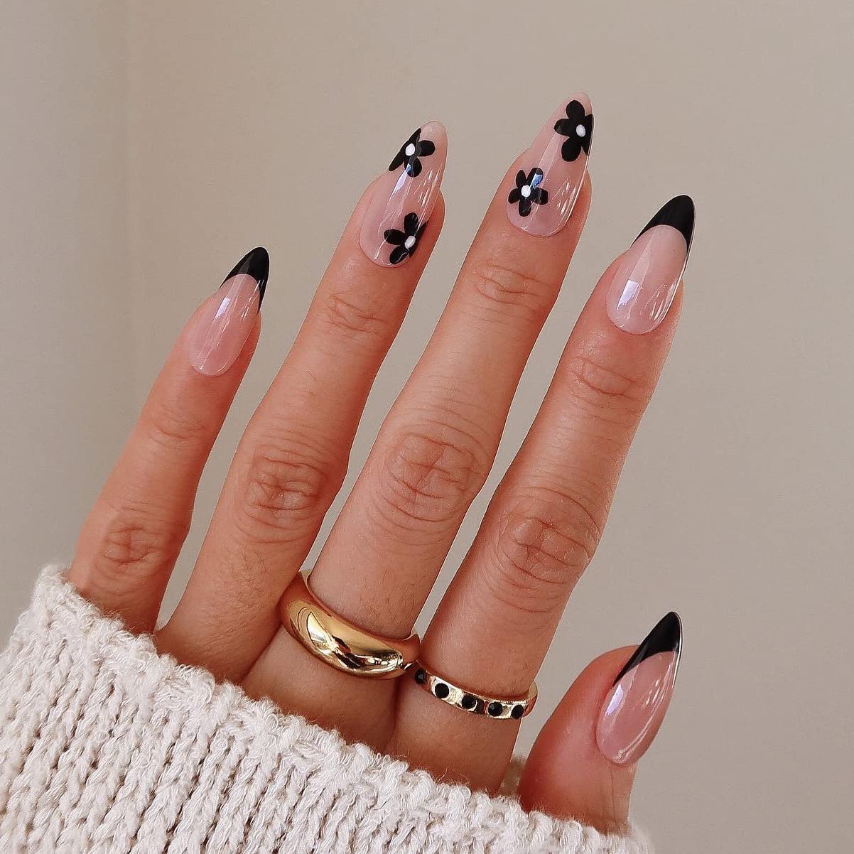 144PCS Short Square Press on Nails - Medium Coffin Fake Nails with Pink Gradient & Glossy Rhinestone Flower Designs | French Tip Ballerina Stick on Nails for Women & Girls | Perfect for Parties, Weddings, and Everyday Glam