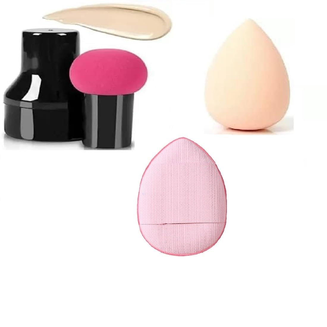 Beautiflame Finger Sponge Makeup Powder Puff - Soft Mushroom Head Blender Sponge for Foundation & Setting Powder (Pack of 3) | Perfect for Liquid, Cream & Powder Makeup Application