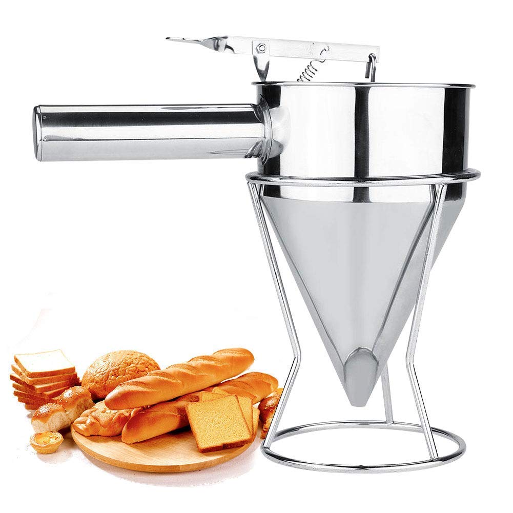 Stainless Steel Pancake Batter Dispenser with Stand - 1000ML Confectionery Funnel for Cupcakes, Pancakes & Baking - DIY Kitchen Tool (10”x10.5”x5.5”) - Perfect for Home Baking, Breakfast Prep & Party Dessert Making
