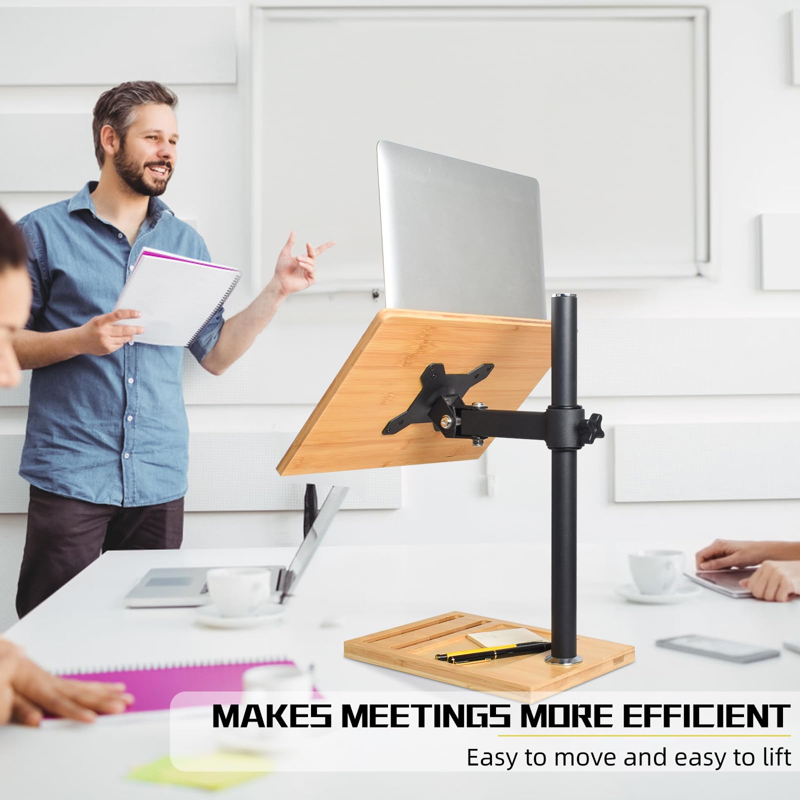 Adjustable Wooden Laptop Stand with Phone Holder - Ergonomic Height Adjustable Computer Riser for Desk, Durable & Stable with Cooling Airflow - Fits Up to 17 Inch Laptops (13.2