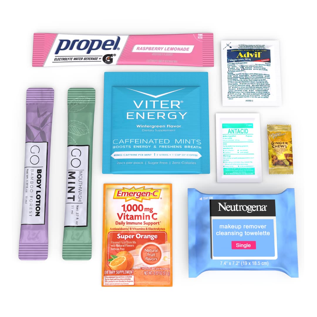 Hangover Prevention Kit - 25-Piece Hangover Relief Supplies with Electrolytes, Caffeine & Mouthwash - Perfect for Bachelorette Parties, Weddings, Travel & Recovery - Essential Hangover Cure Gift Set for Adults
