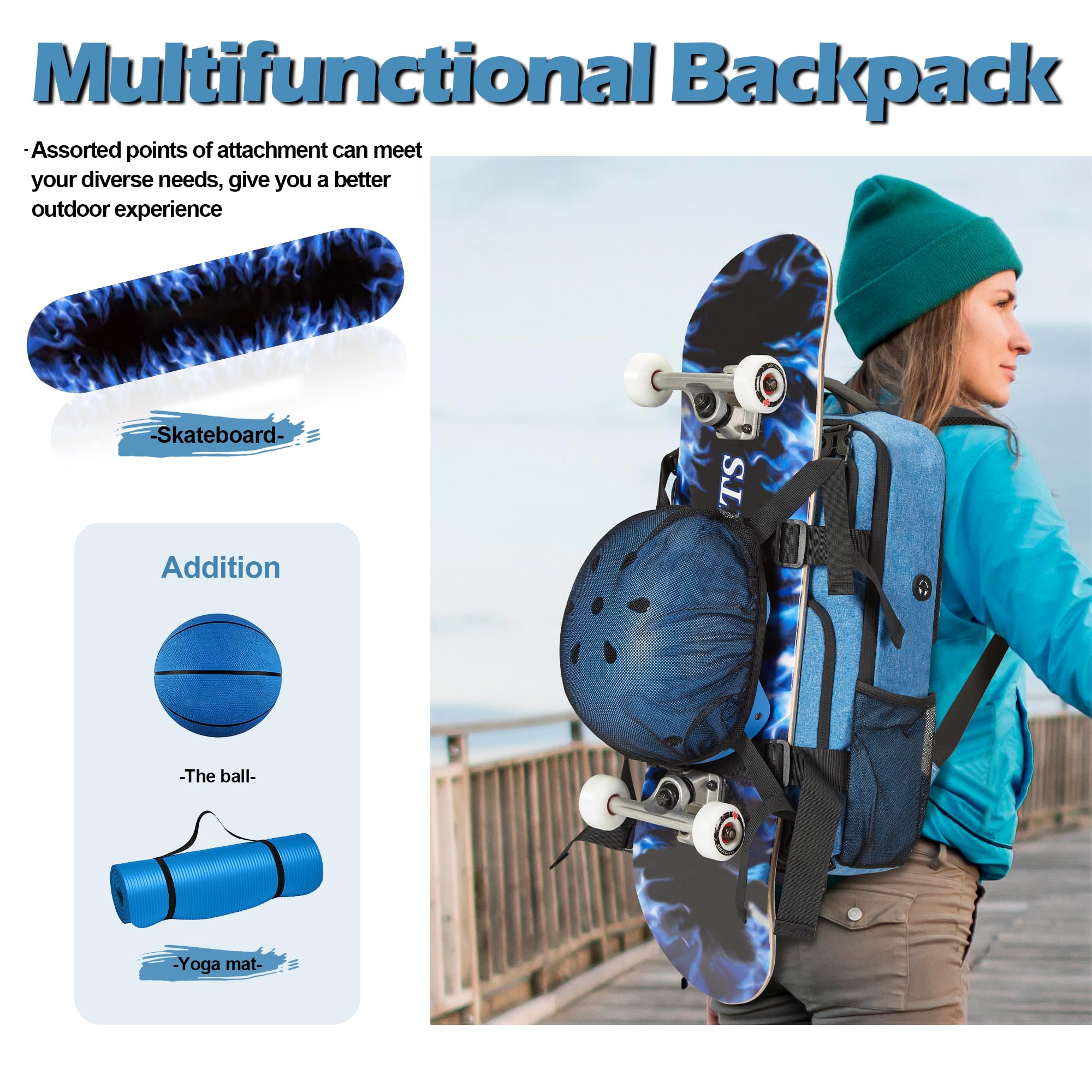 Skateboard Backpack for Men & Women - Durable Sports Backpack with Laptop Compartment - Perfect for Skateboarding, Cycling & Outdoor Adventures