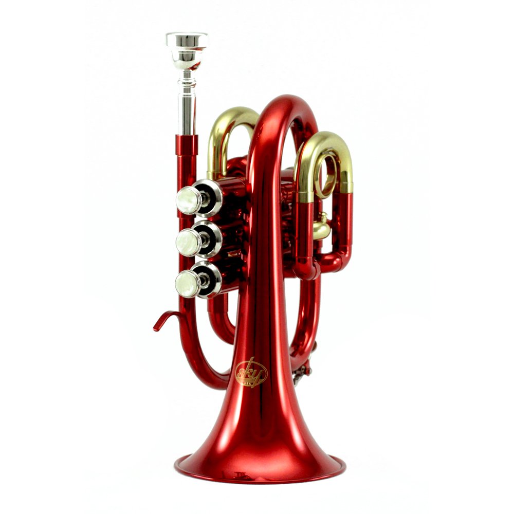 Sky Band Approved Red Plated Bb Pocket Trumpet with Case - Includes Cleaning Cloth, Gloves & Valve Oil for Professional Sound Quality | Perfect for Beginners, Students & Traveling Musicians