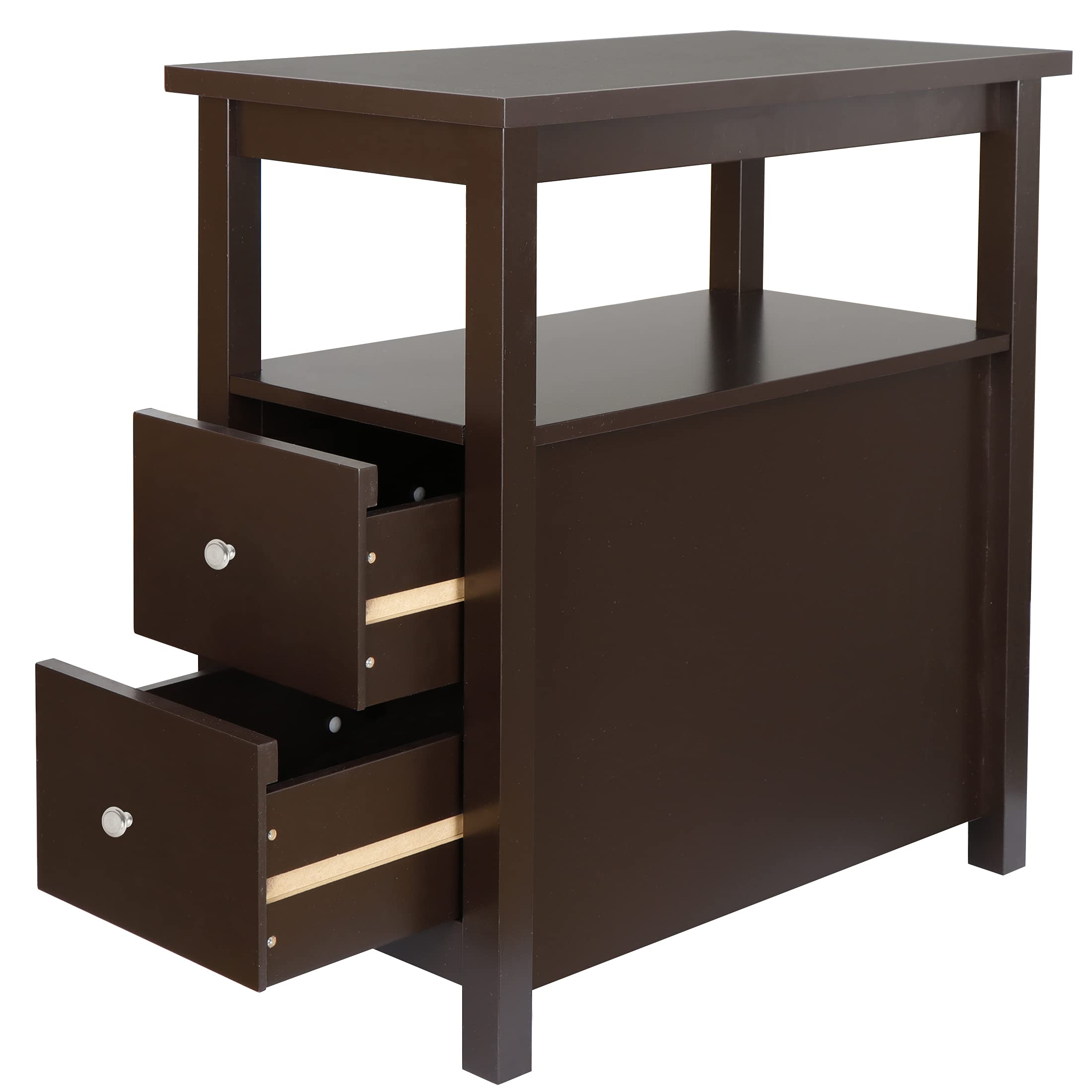 ZENY 2-Piece Narrow Side Table Set with Storage Shelf & Drawers - Small End Table for Bedroom, Living Room, Kitchen - Espresso Wood Finish - Perfect for Compact Spaces, Nightstands, Sofa Side Tables & Home Organization
