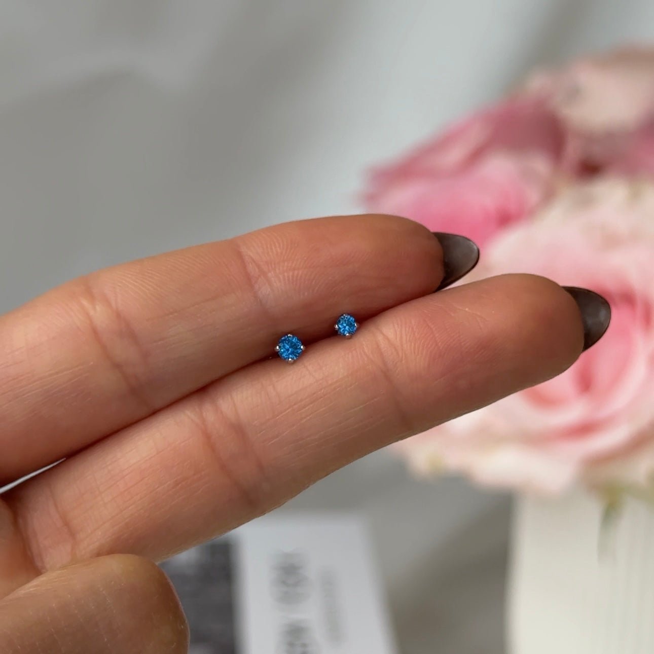 14k Yellow Gold Blue Topaz Cartilage Flat Back Stud Earrings - Perfect for Daily Wear, Gifts & Special Occasions
