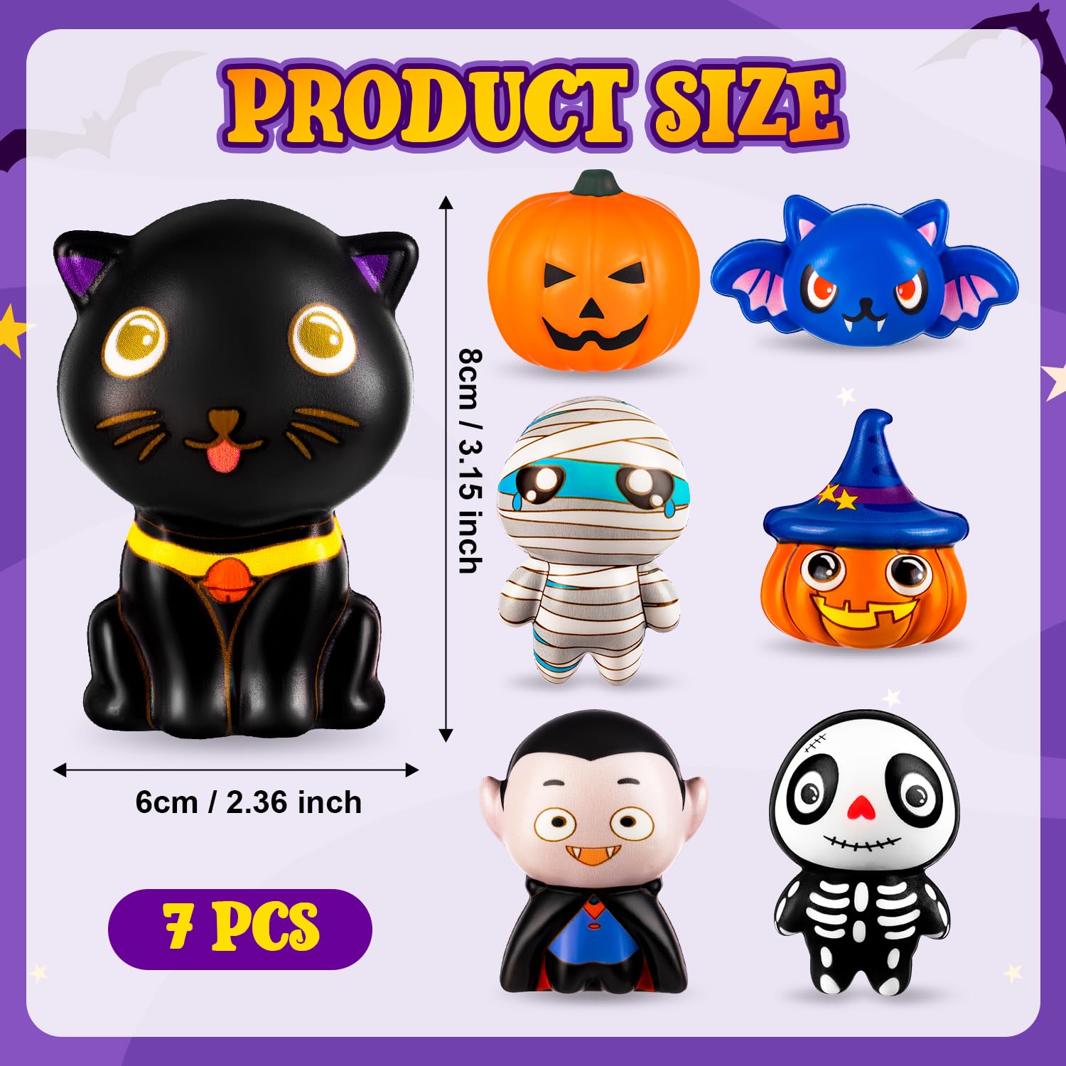 Halloween Squishies Toys 7-Pack - Soft Slow Rising Stress Relief for Kids, Halloween Decor