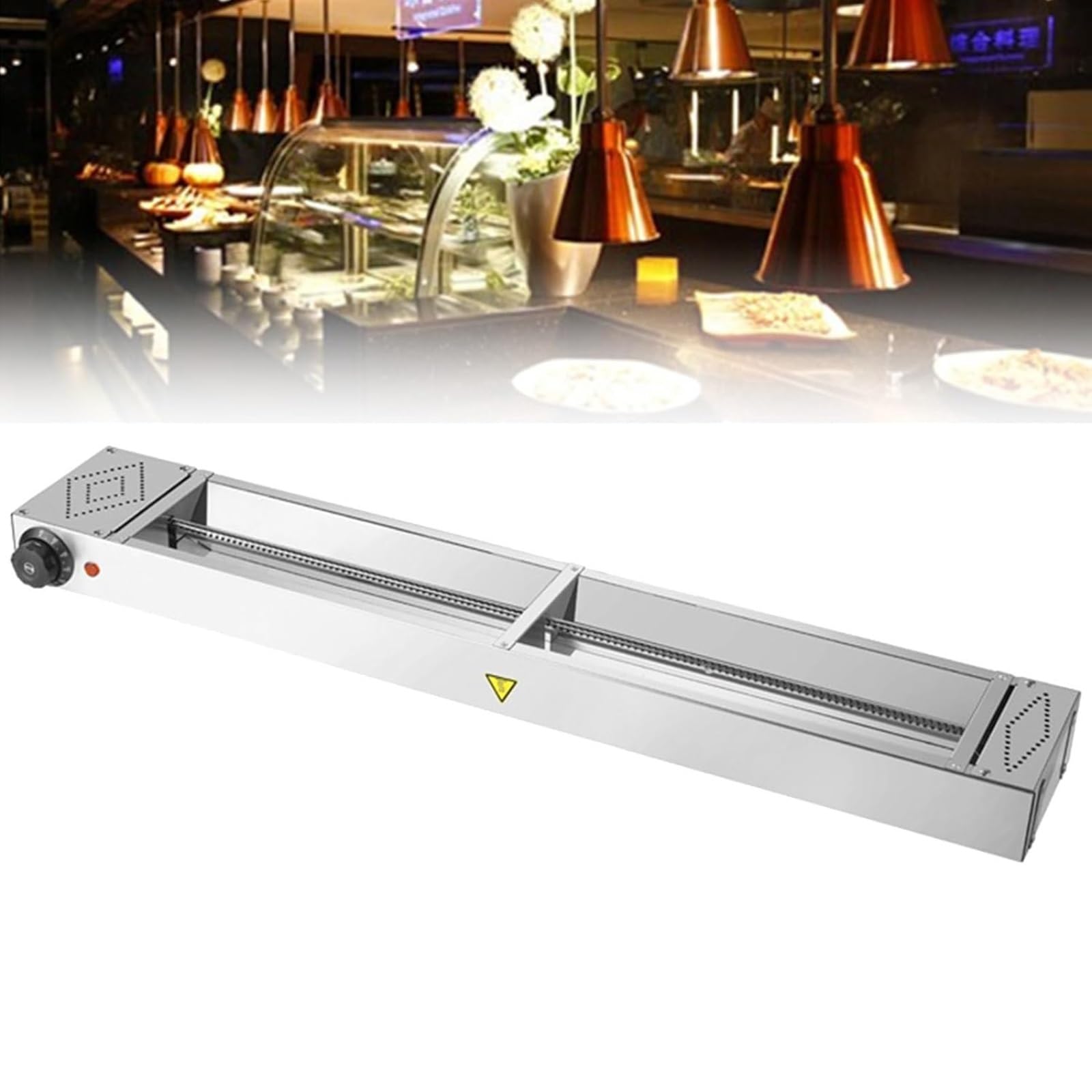 Stainless Steel Adjustable Food Heat Lamp for Kitchen & Buffet - 30-85°C Hanging Food Warmer with 120x15x6.5cm Size - Perfect for Restaurants, Catering & Food Display