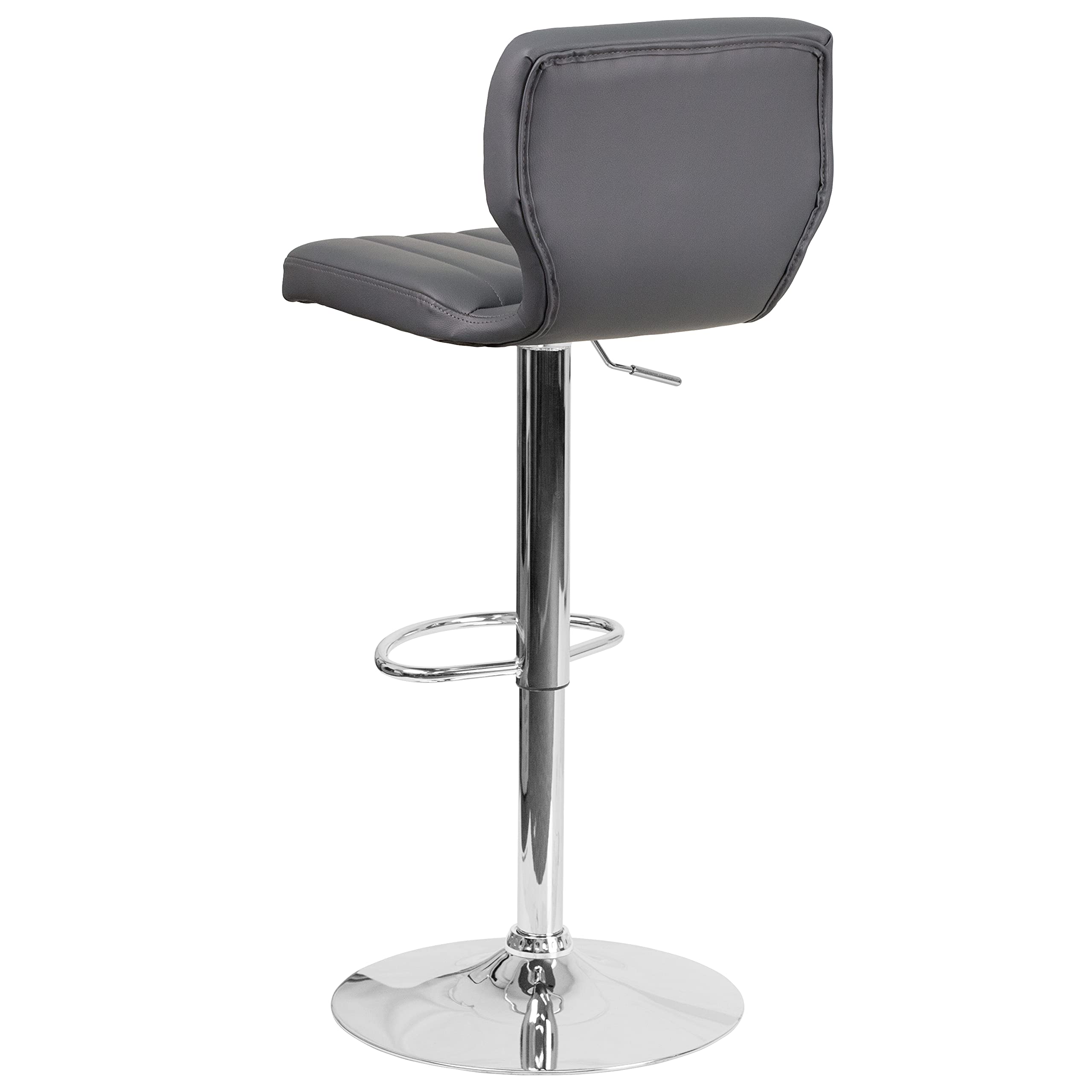 EMMA + OLIVER Adjustable Height Bar Stool with Vinyl Upholstery & Vertical Stitch Back - Gray Modern Kitchen Counter Stool for Dining, Bar, or Breakfast Nook