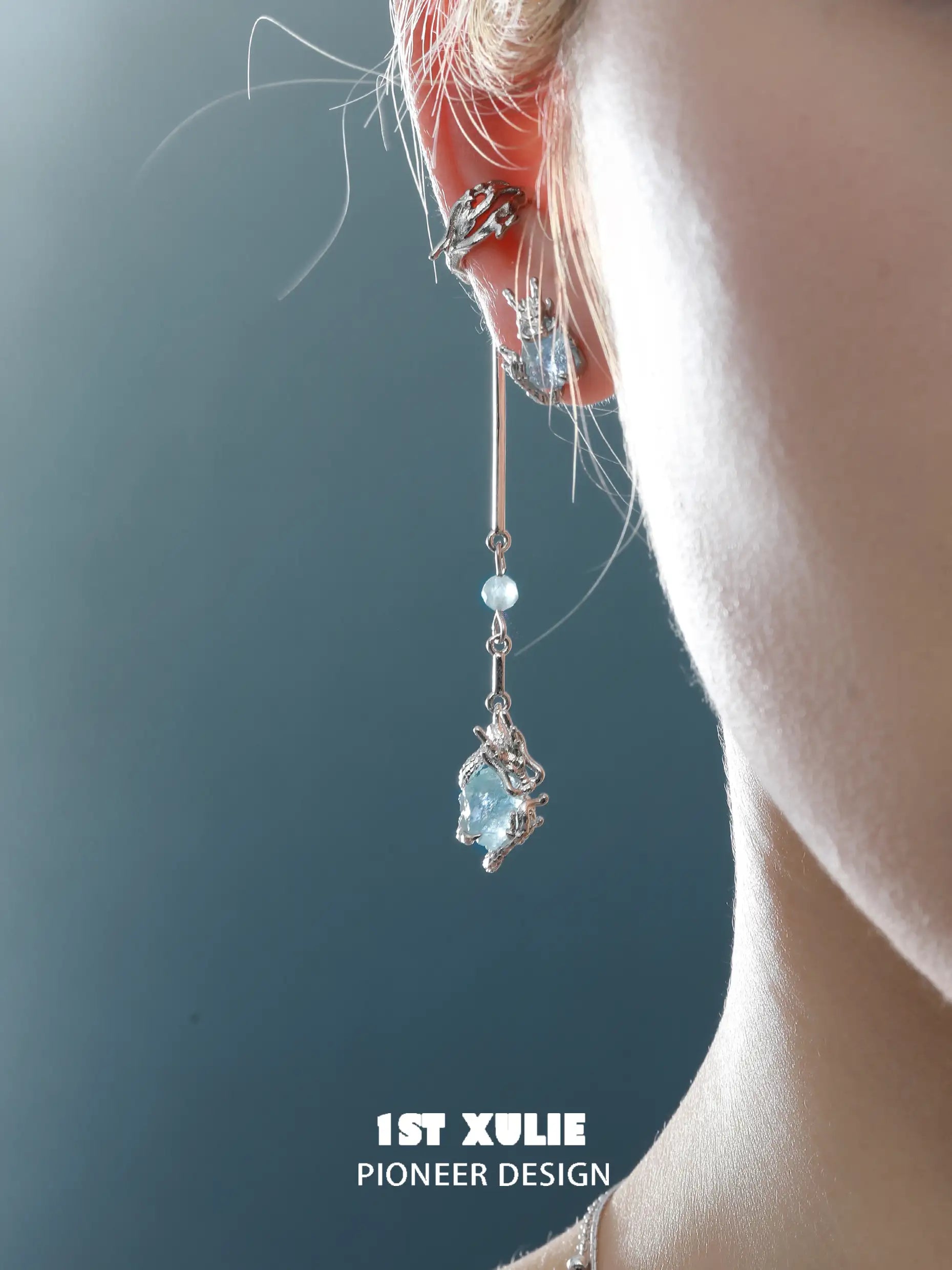 Loong Ling Loong Aquamarine 18K Gold Plated Ear Clips - Elegant Jewelry for Women, Perfect for Parties, Weddings & Special Occasions