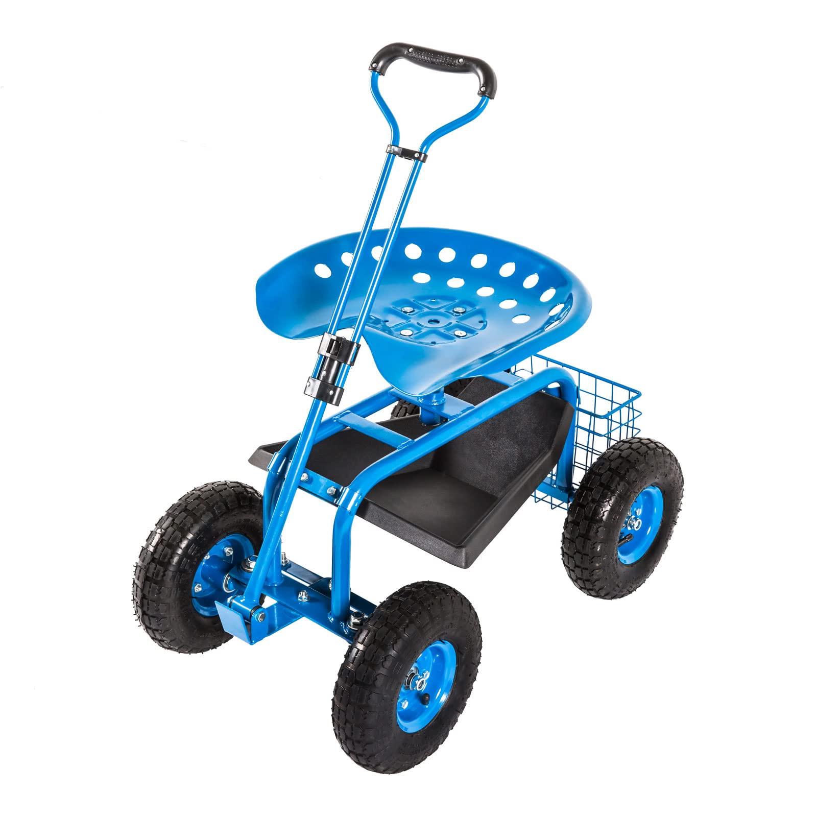 Elepude Heavy Duty Garden Cart with Tool Tray & Storage Basket - Rolling Gardening Work Seat Scooter for Planting, Weeding & Outdoor Chores - Perfect for Backyard, Greenhouse & Farm Use